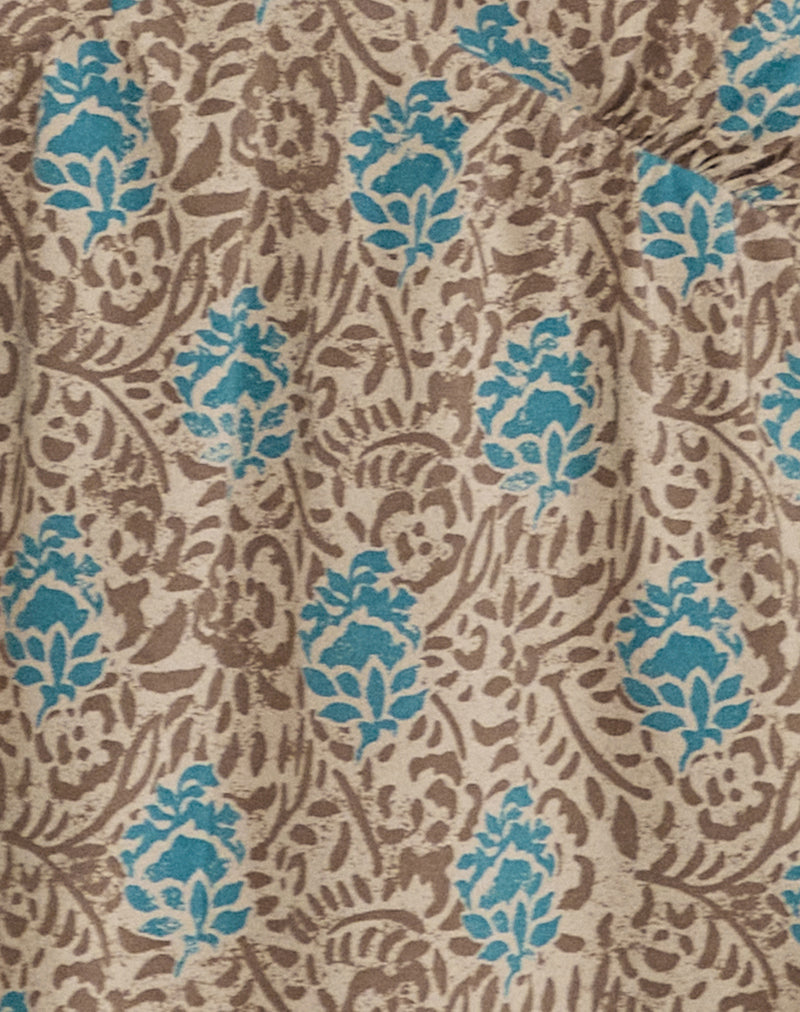 Bluebell Cami Top in Blue and Brown Floral Bohemian Batik-Nico Sky