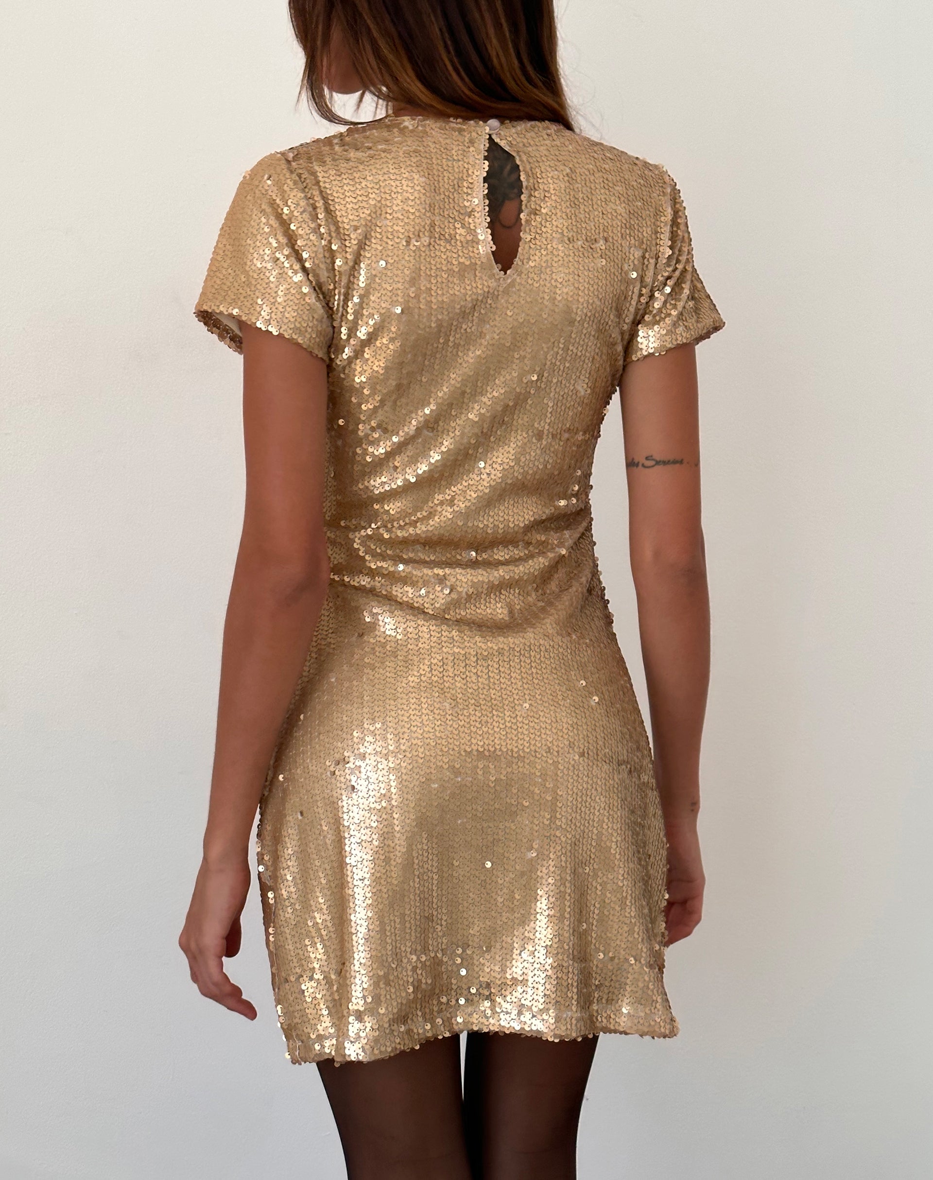 Blythe Mini Dress in Gold Sequin-Nico Sky