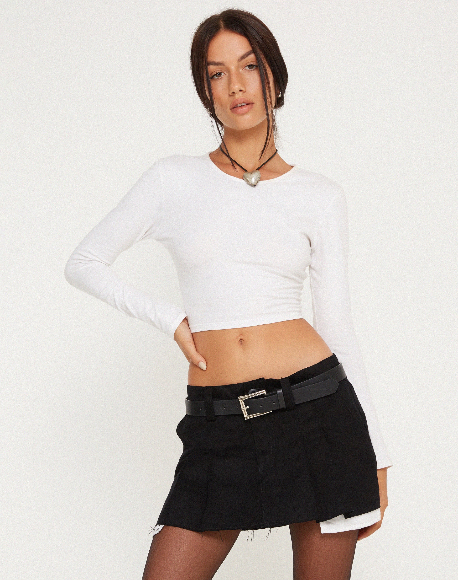 Blythe Low Waisted Mini Skirt in Twill Suede Black-Nico Sky