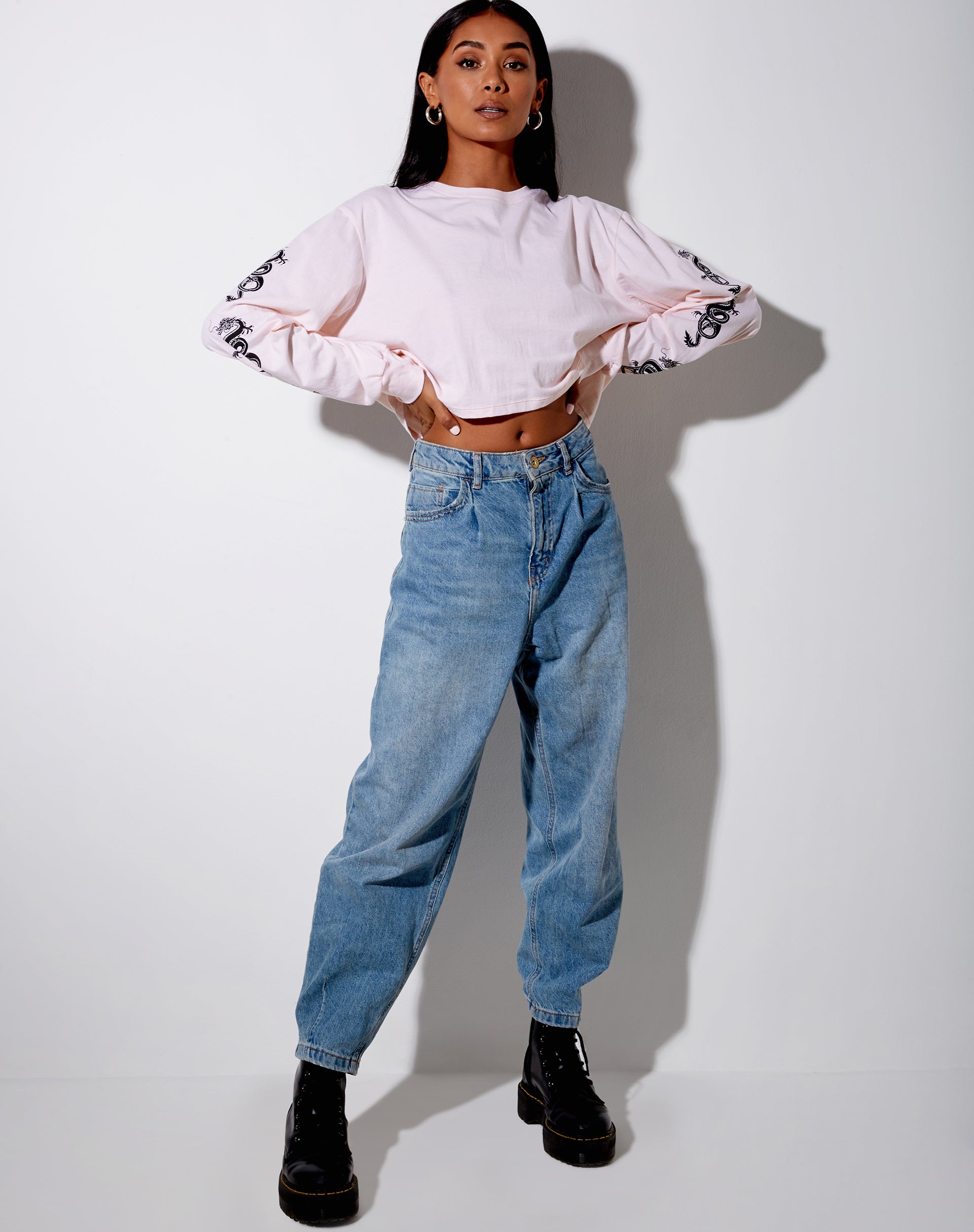 Boli Crop Tee in Blush Pink Dragon-Nico Sky