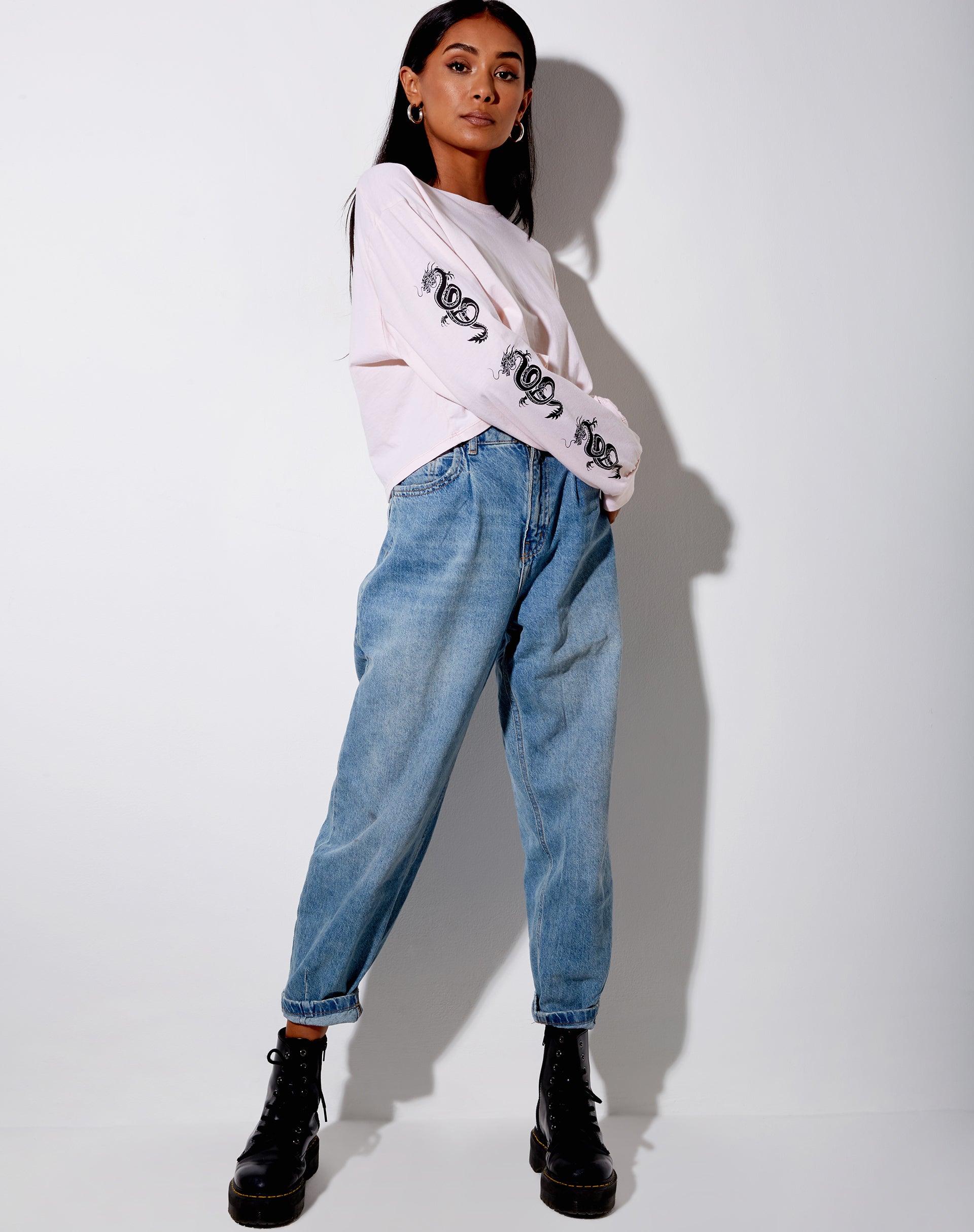 Boli Crop Tee in Blush Pink Dragon-Nico Sky