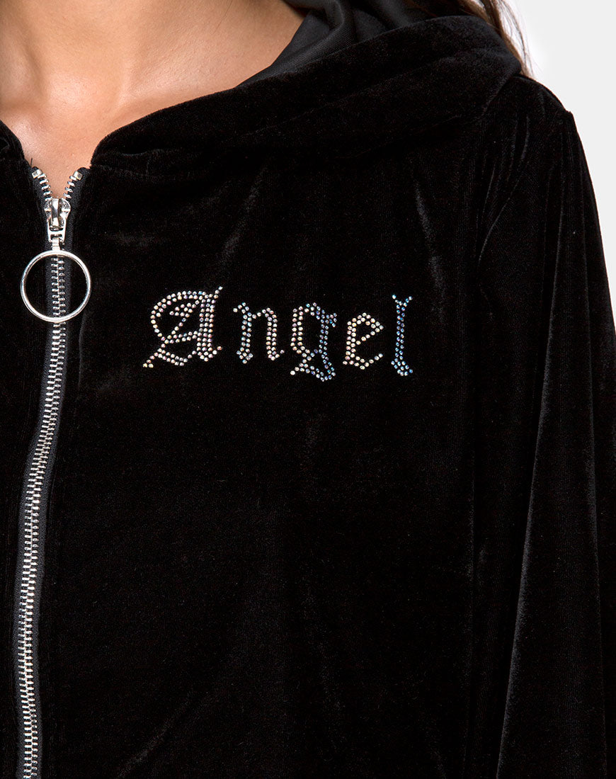 Bomb Hoodie in Black with Angel Diamante Hot Fix-Nico Sky