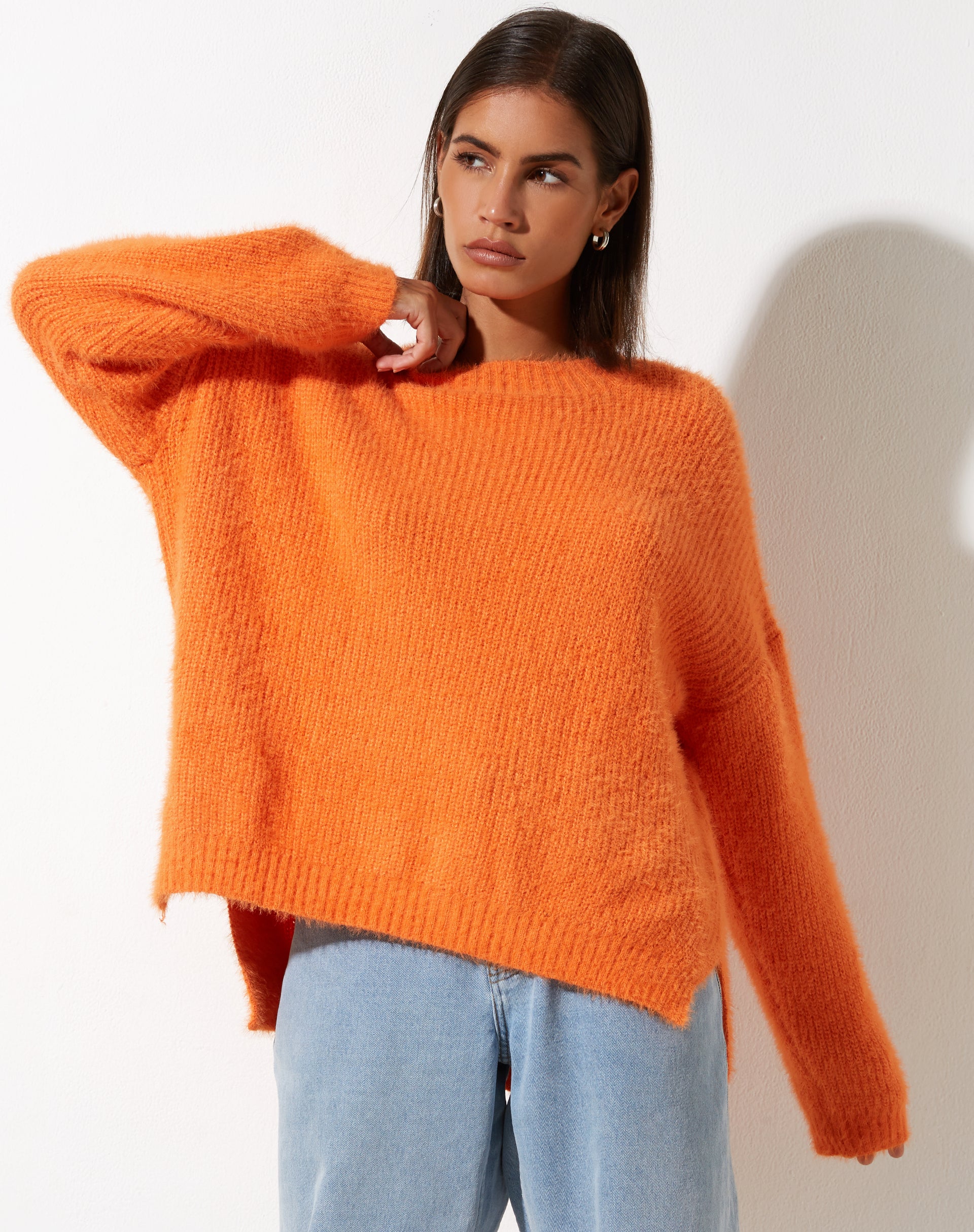 Bondy Jumper in Knit Persimmon Orange-Nico Sky