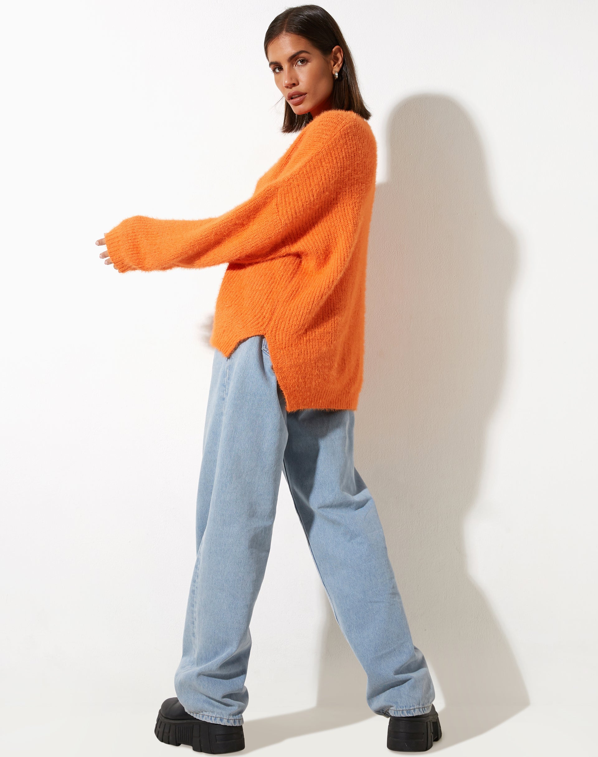 Bondy Jumper in Knit Persimmon Orange-Nico Sky