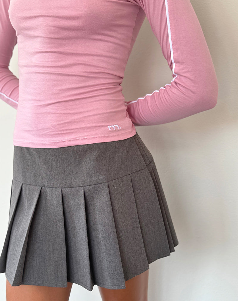 Bonija Long Sleeve Top in Flamingo Pink with White Piping and M Embroidery-Nico Sky