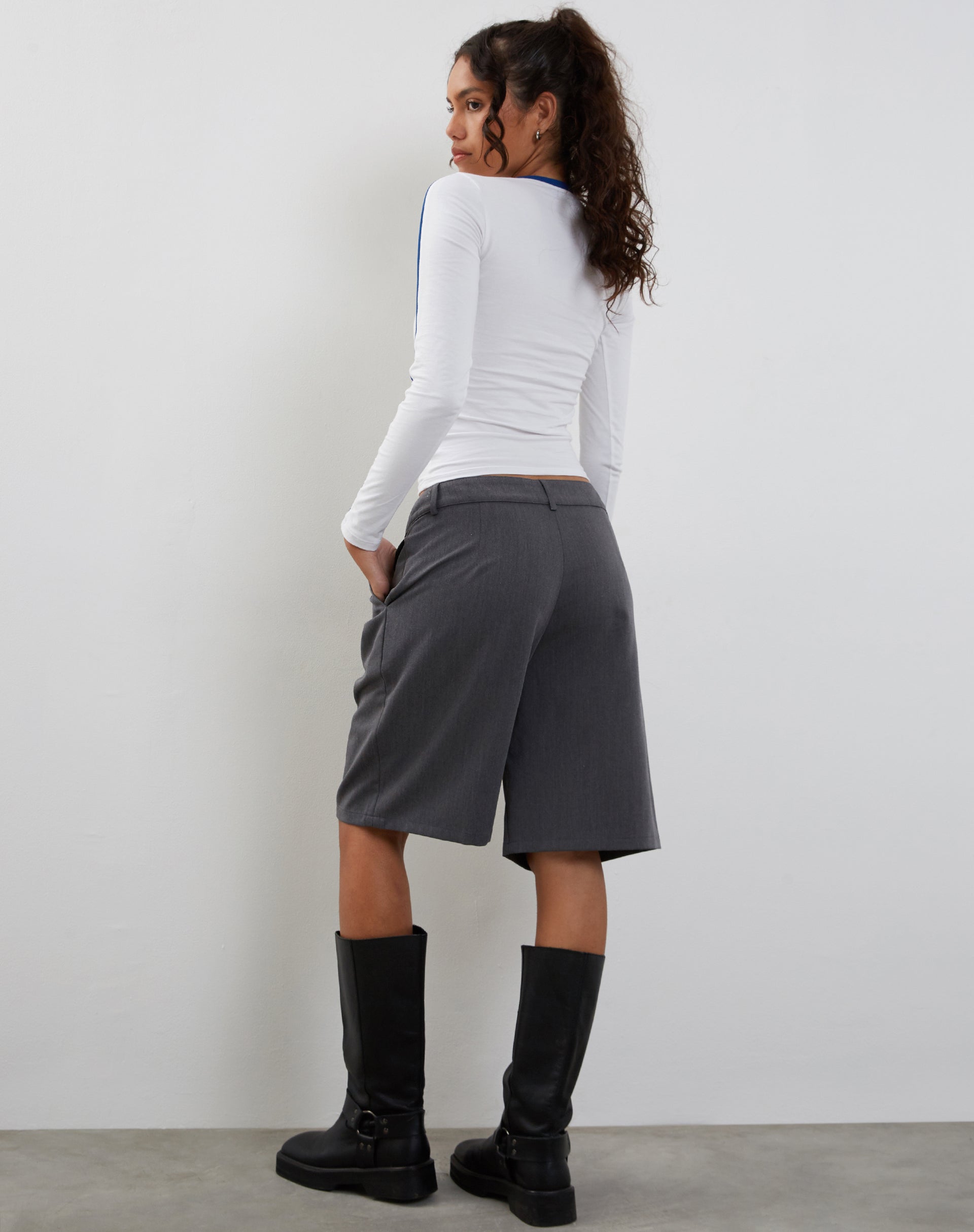 Bonija Long Sleeve Top in White with Cobalt Binding-Nico Sky