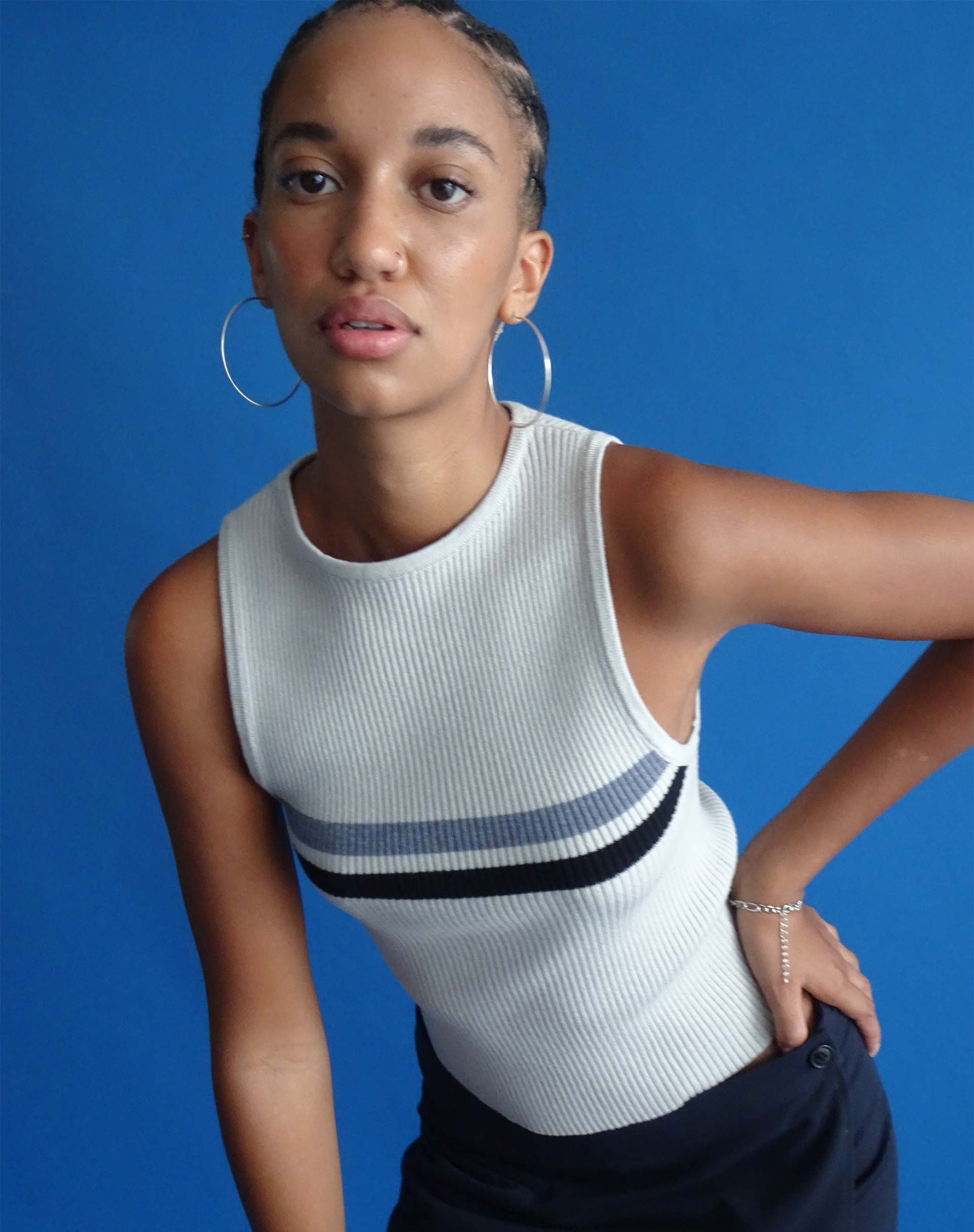 Bonisa Vest in White with Grey and Black Stripe-Nico Sky