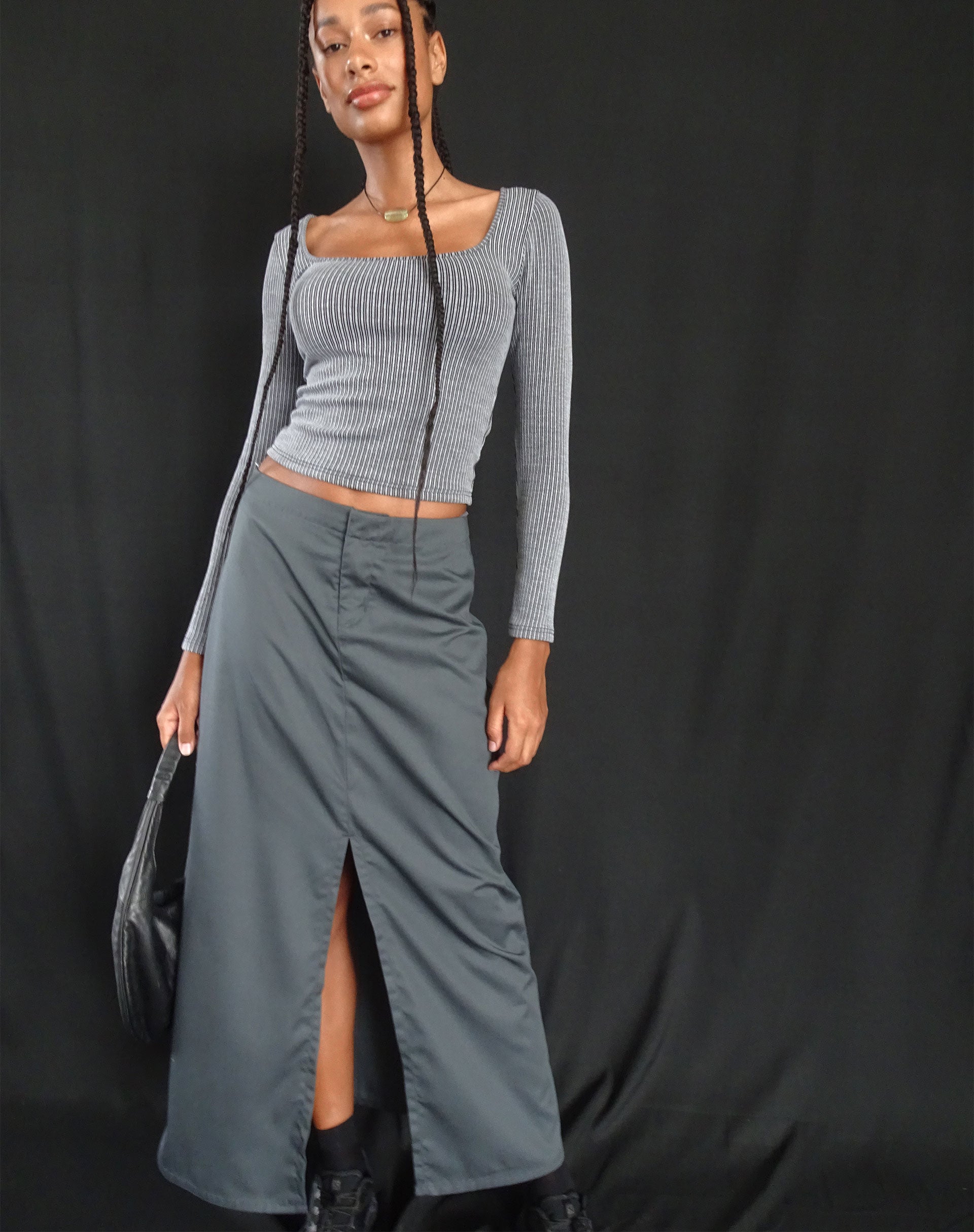 Haisley Maxi Cargo Skirt in Dark Grey-Nico Sky