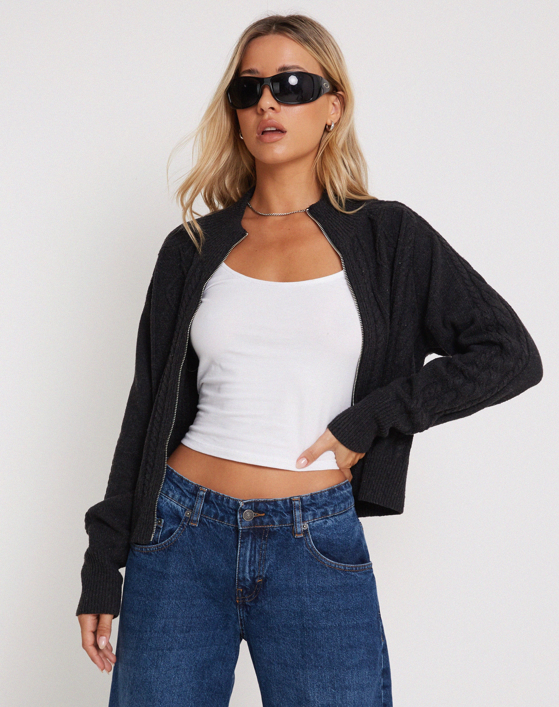 Bonlo Long Sleeve Top in White-Nico Sky