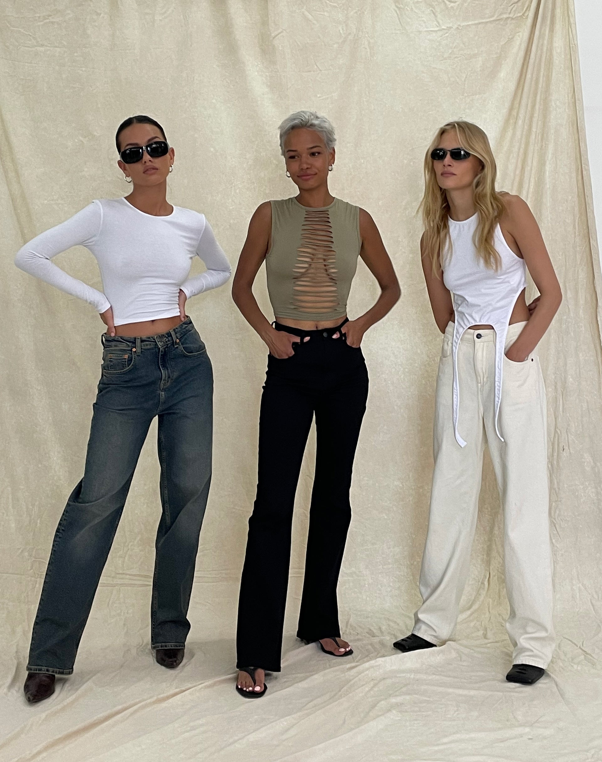 Bon Long Sleeve Top in Lycra White-Nico Sky