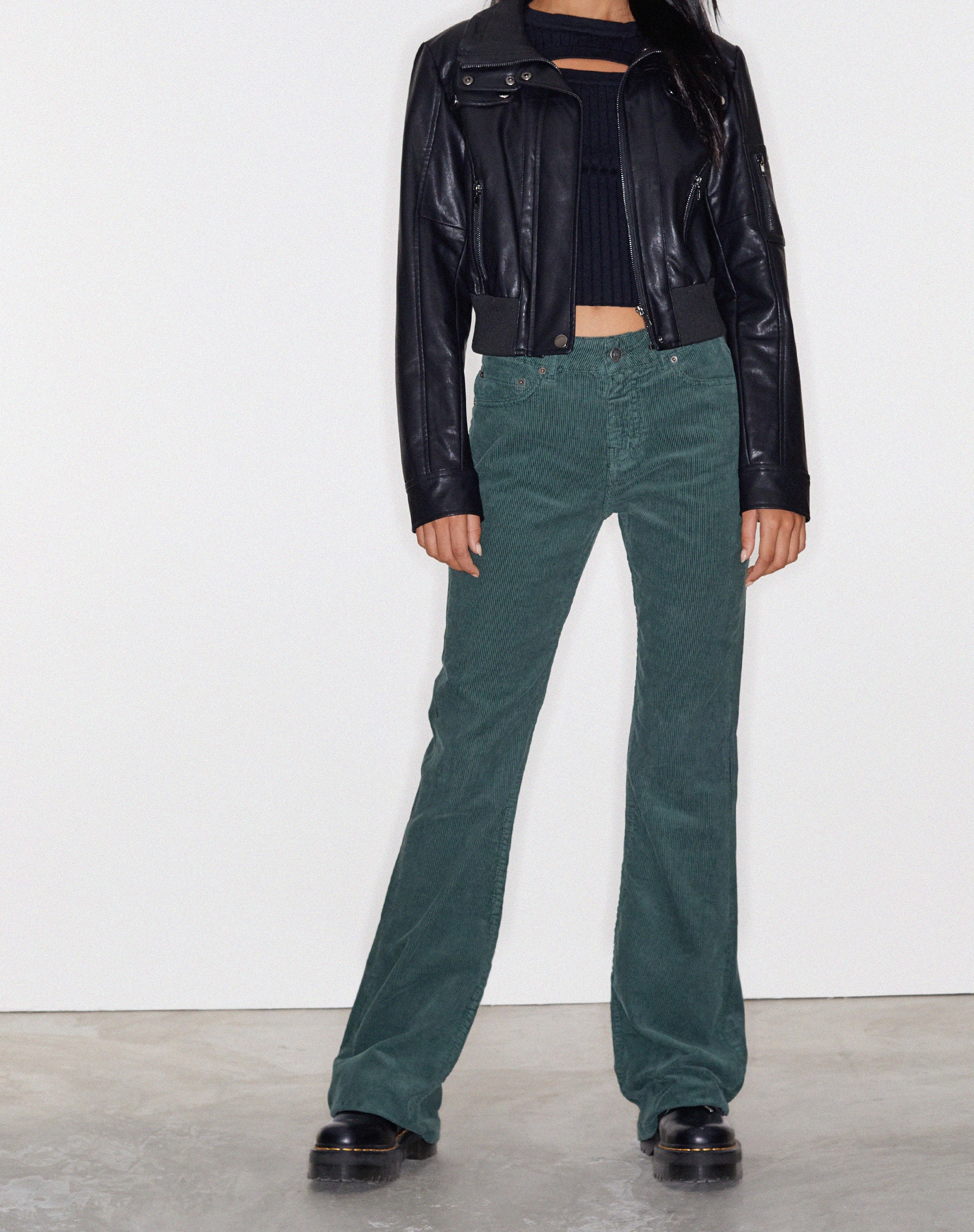 Bootleg Jeans in Cord Forest Green-Nico Sky