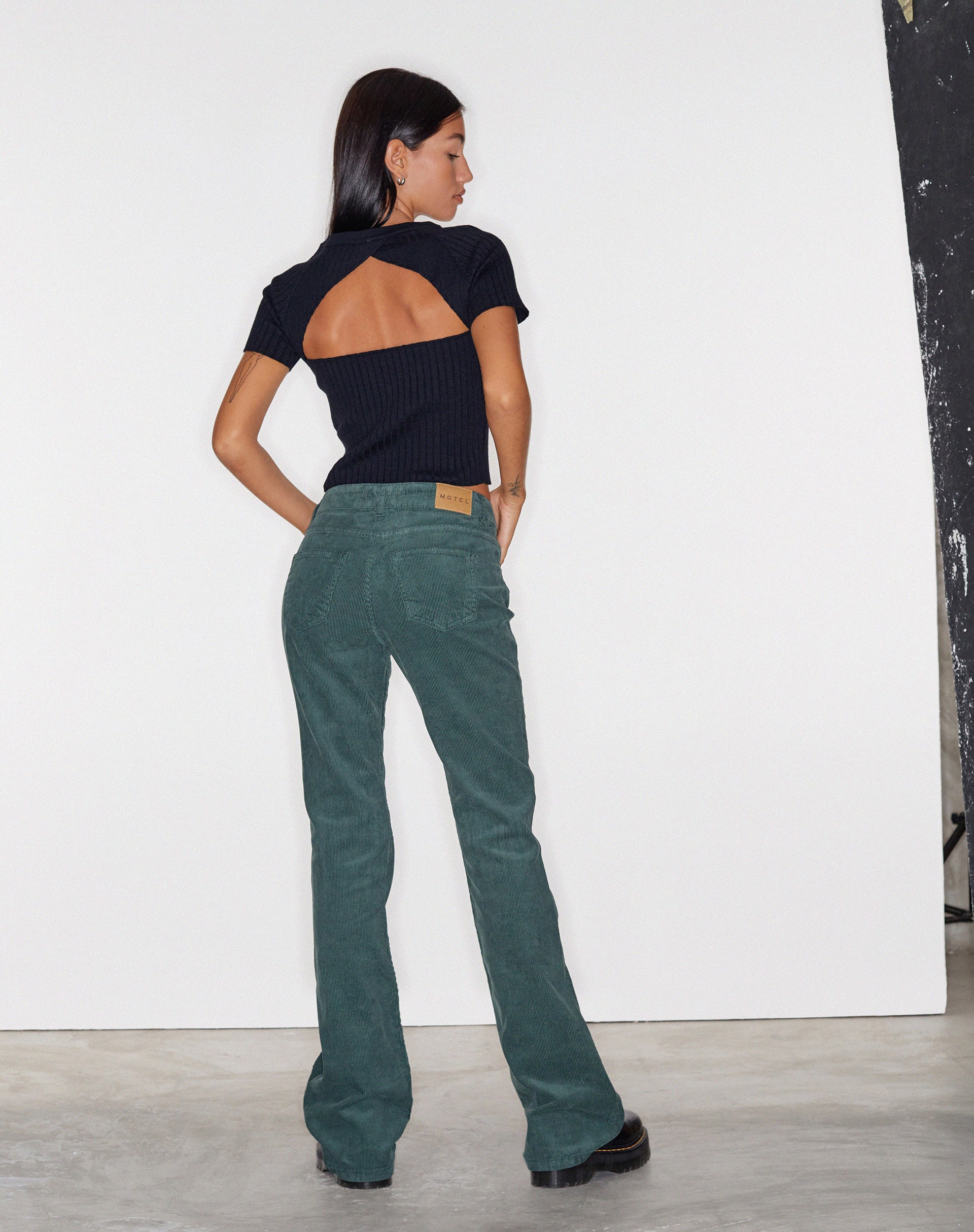 Bootleg Jeans in Cord Forest Green-Nico Sky