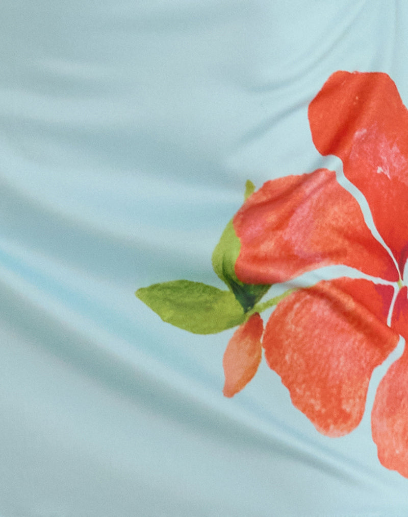 Nisrin Mini Skirt in Blue with Orange Flower-Nico Sky