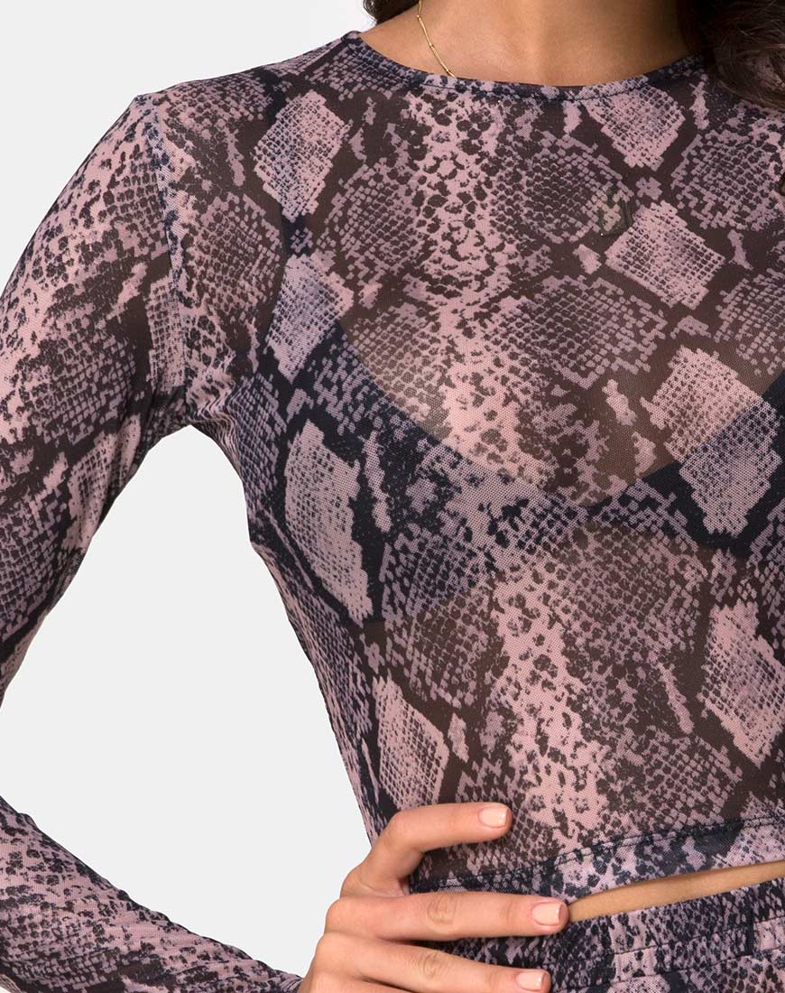 Bonnie Crop Top Net in Taupe Snake-Nico Sky
