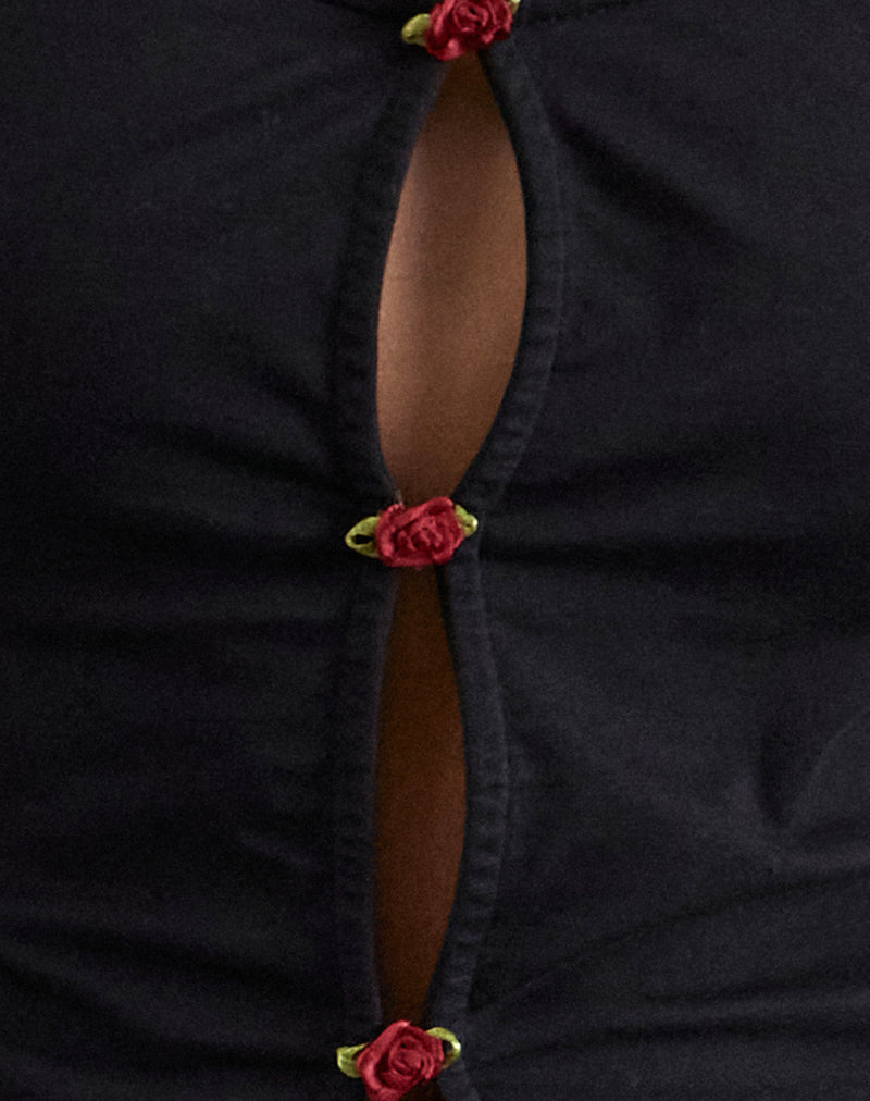 Boska Top in Black with Red Rose-Nico Sky