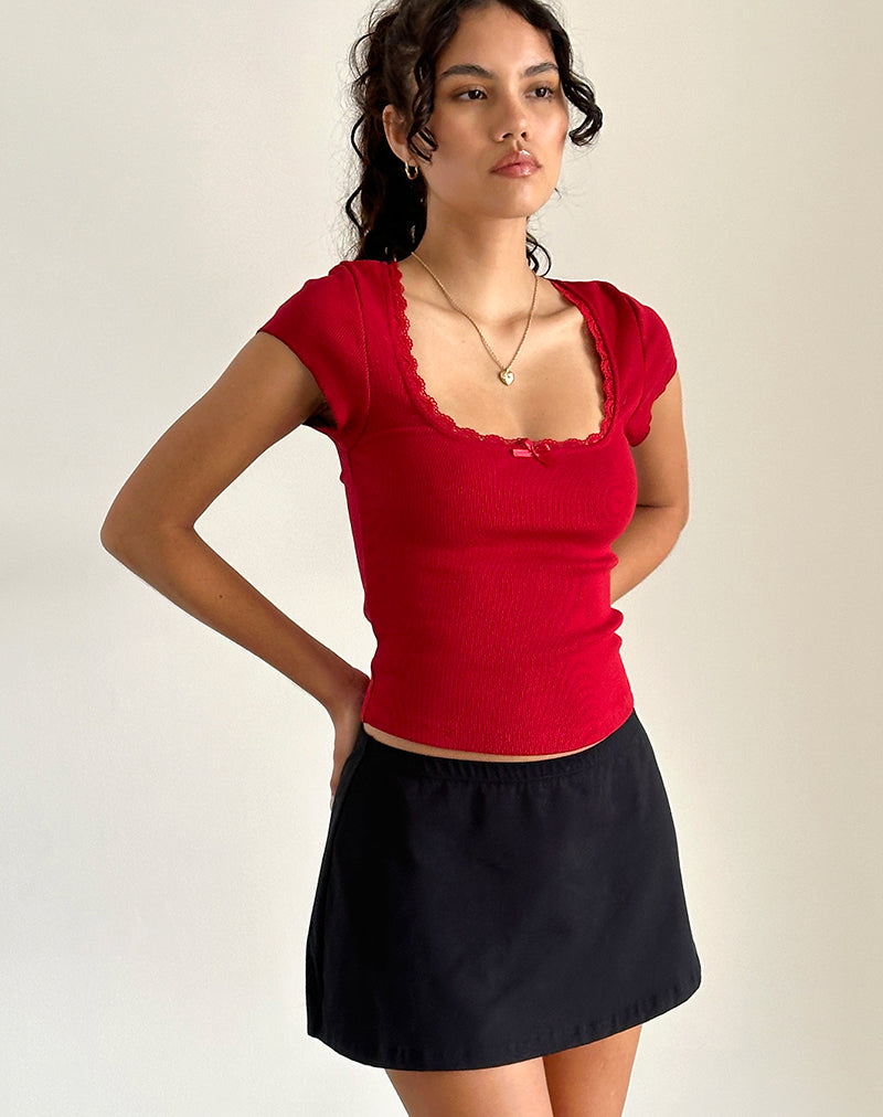 Bovillo Cap Sleeve Top in Adrenaline Red-Nico Sky