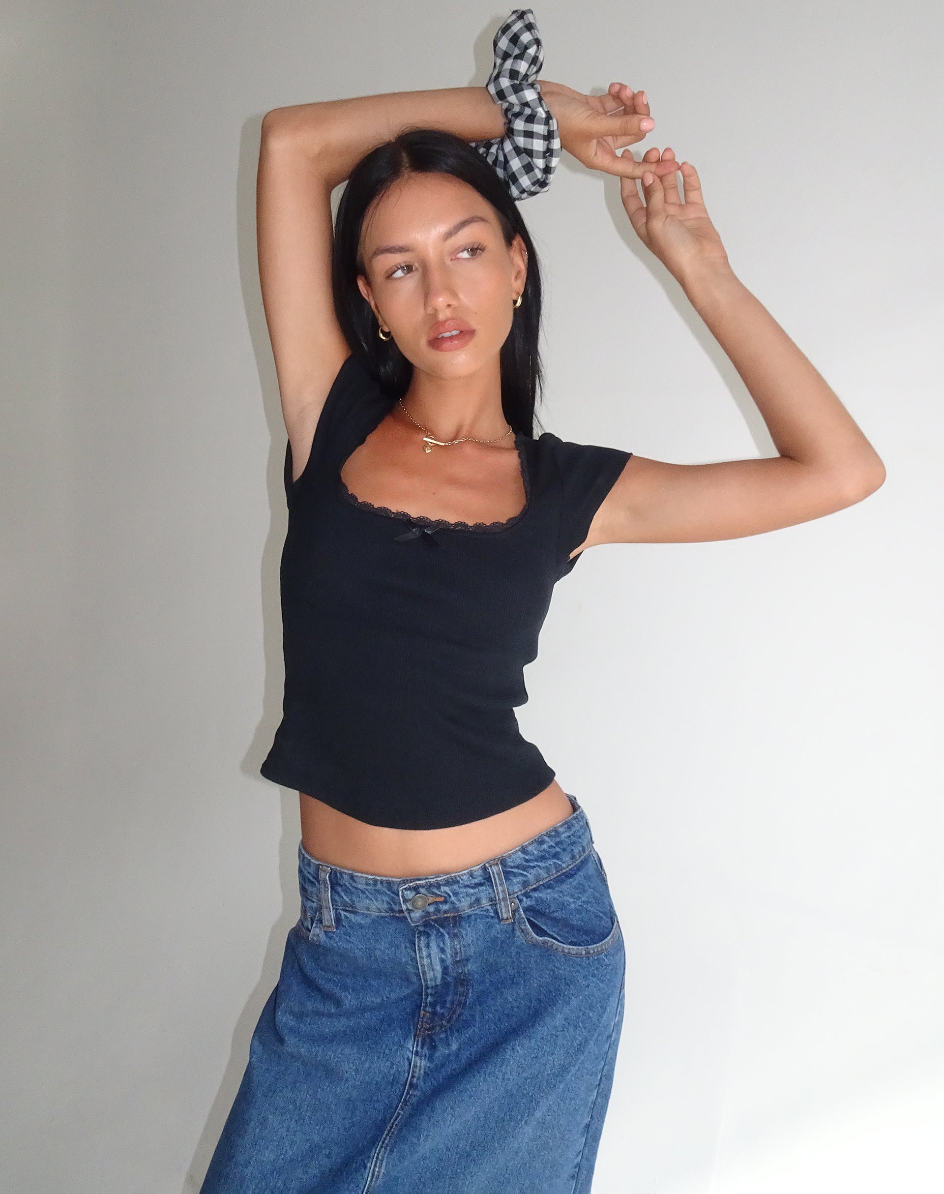 Bovillo Cap Sleeve Top in Black Ribbed Jersey-Nico Sky