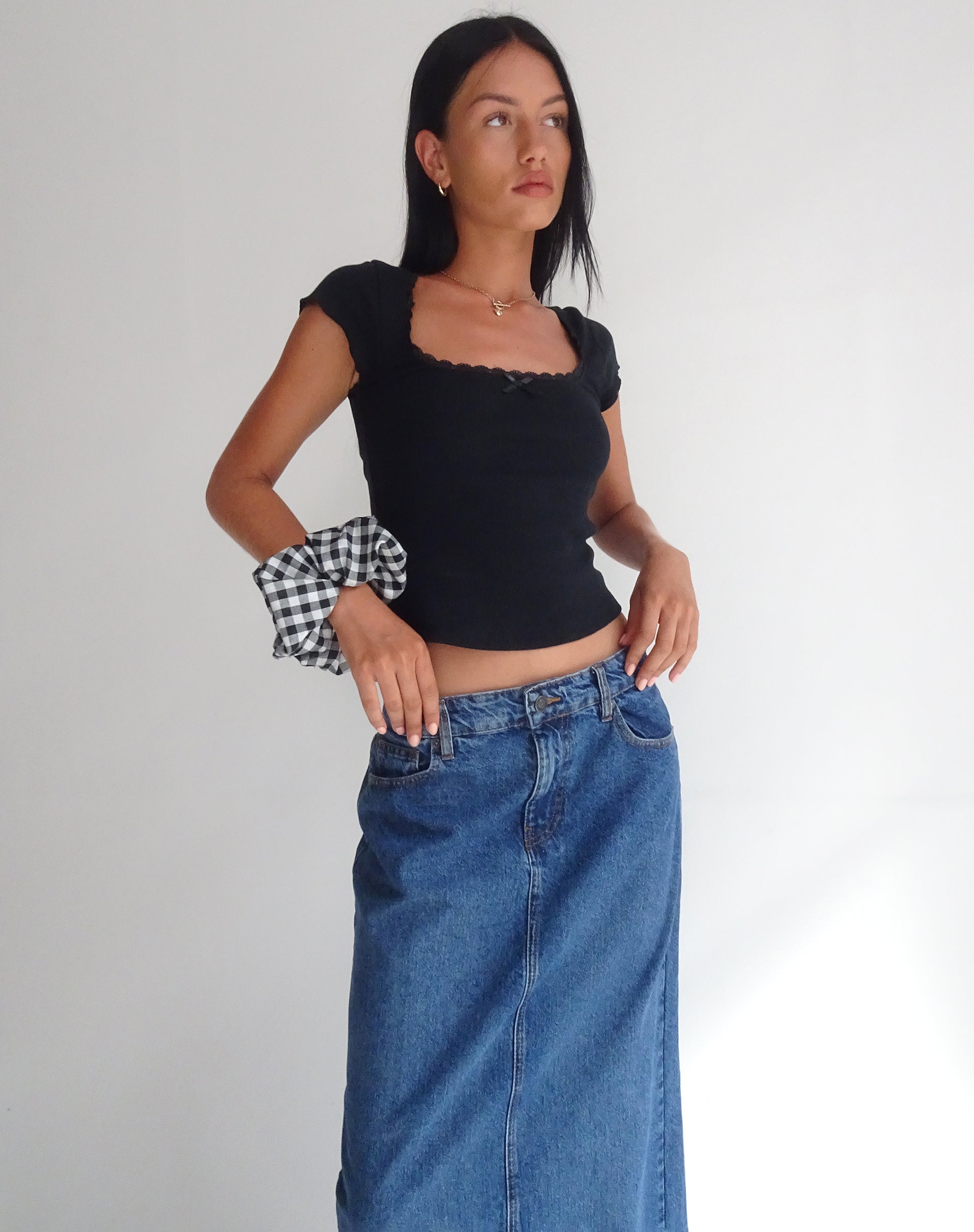 Bovillo Cap Sleeve Top in Black Ribbed Jersey-Nico Sky