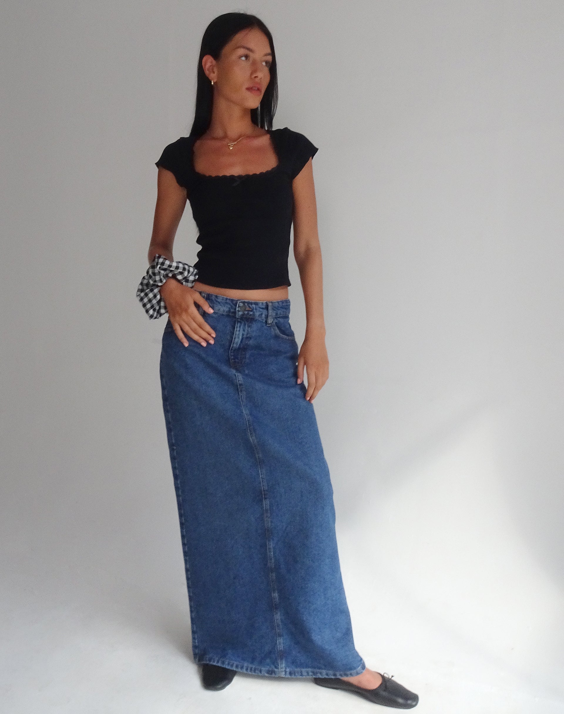 Bovillo Cap Sleeve Top in Black Ribbed Jersey-Nico Sky