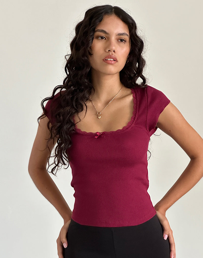 Bovillo Cap Sleeve Top in Burgundy-Nico Sky