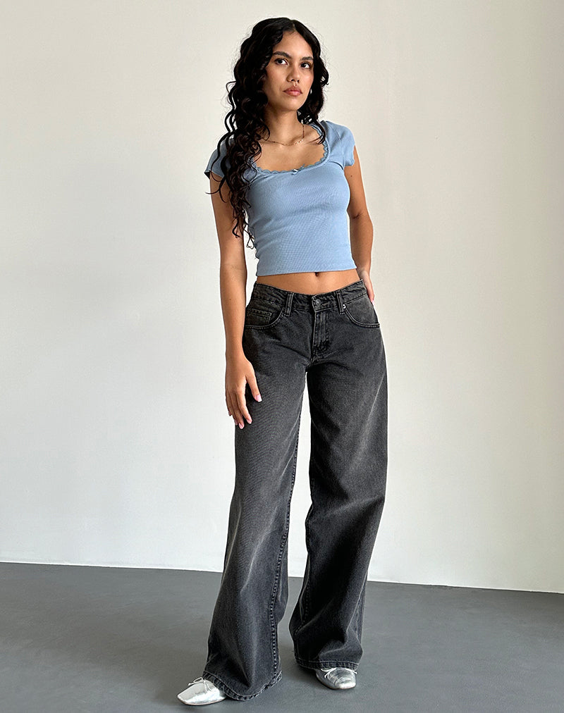 Bovillo Cap Sleeve Top in Nantucket Blue-Nico Sky