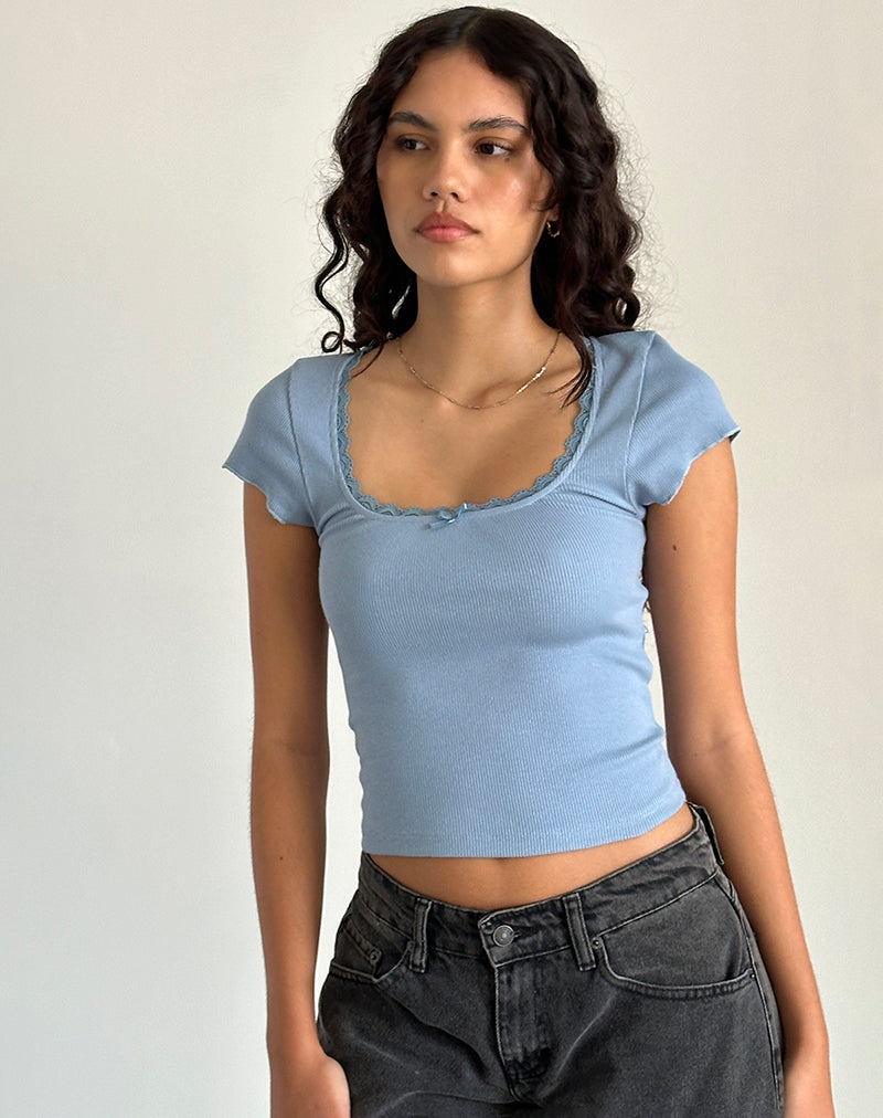Bovillo Cap Sleeve Top in Nantucket Blue-Nico Sky