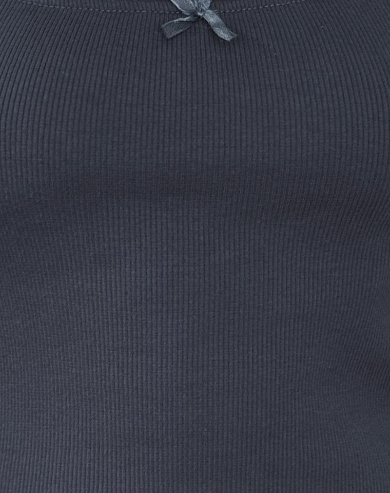 Bovillo Cap Sleeve Top in Ocean Storm Ribbed Jersey-Nico Sky