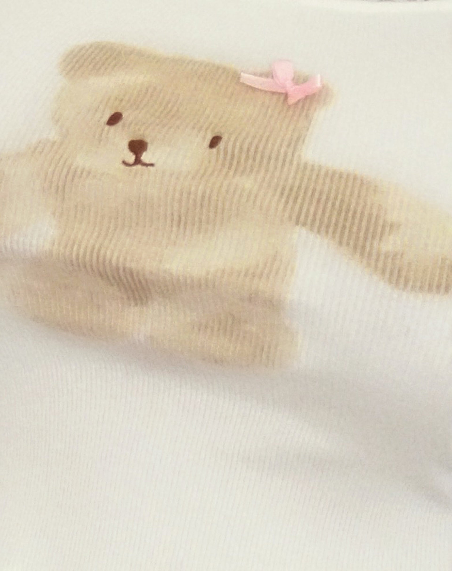 Bovillo Cap Sleeve Top in White Rib with Teddy Motif-Nico Sky