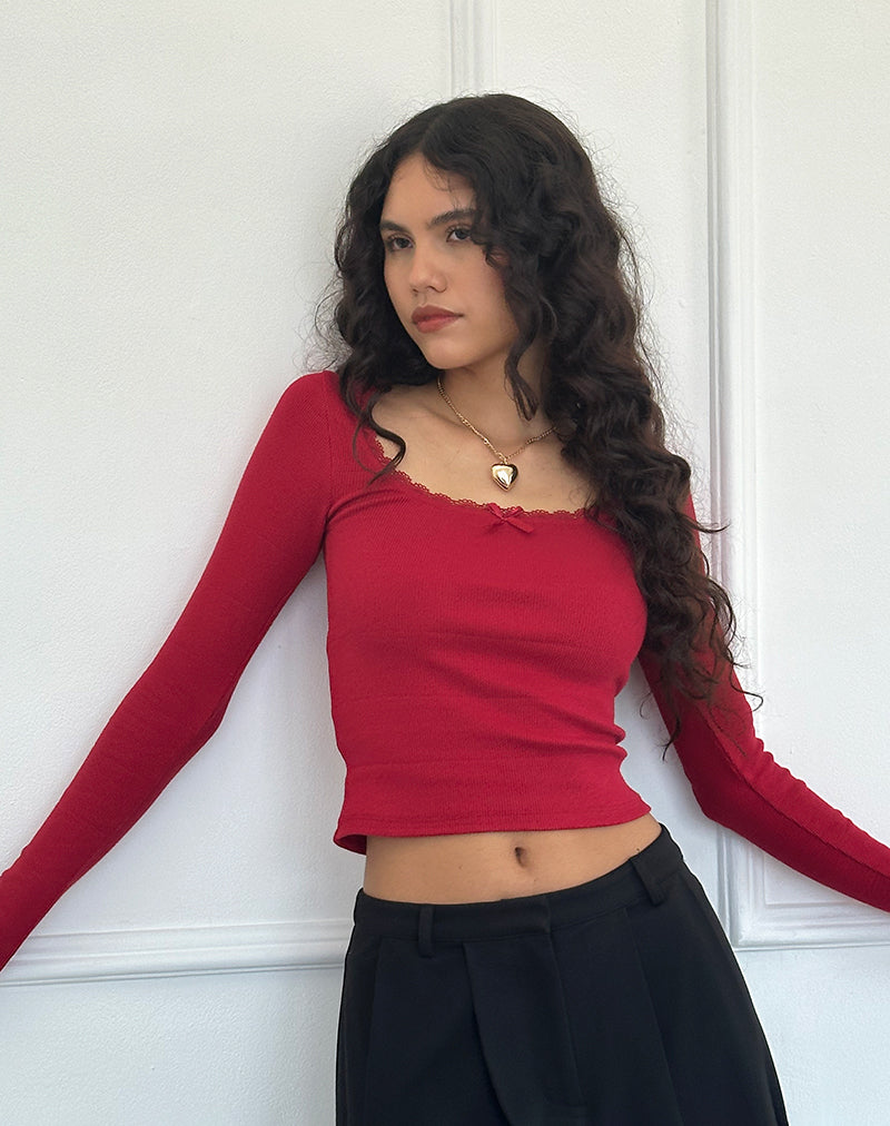 Bovita Long Sleeve Top in Adrenaline Red-Nico Sky
