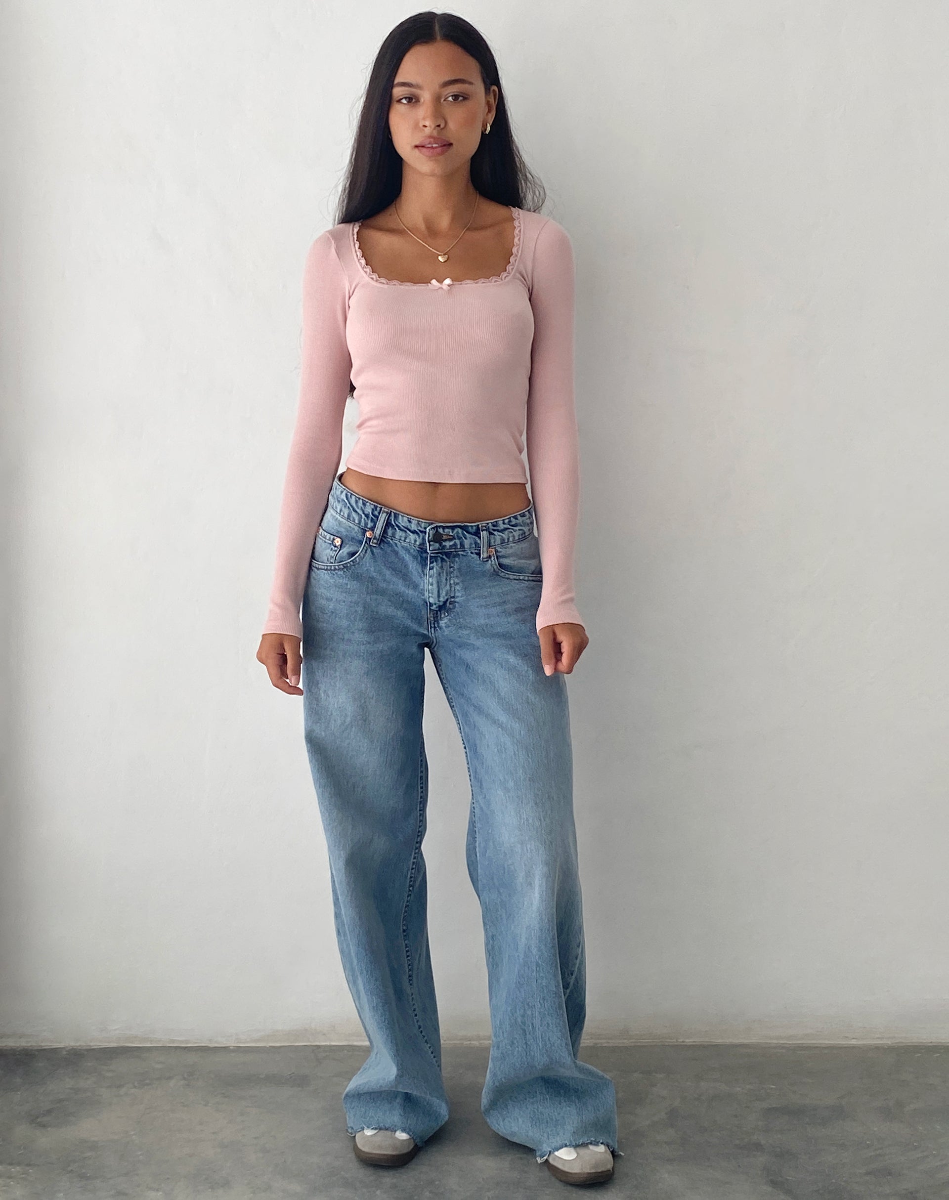Bovita Long Sleeve Top in Rib Pink-Nico Sky