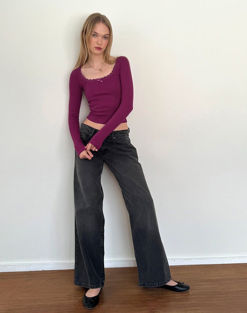 Bovita Long Sleeve Ribbed Top in Berry-Nico Sky