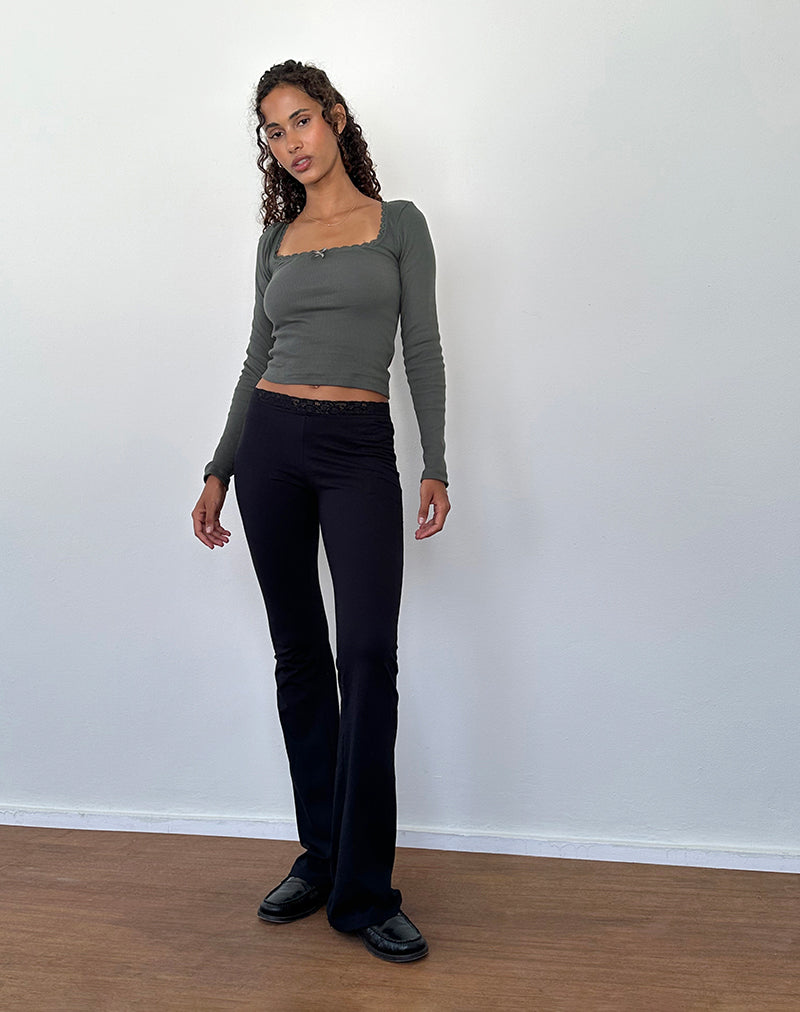 Bovita Long Sleeve Ribbed Top in Beluga Grey-Nico Sky