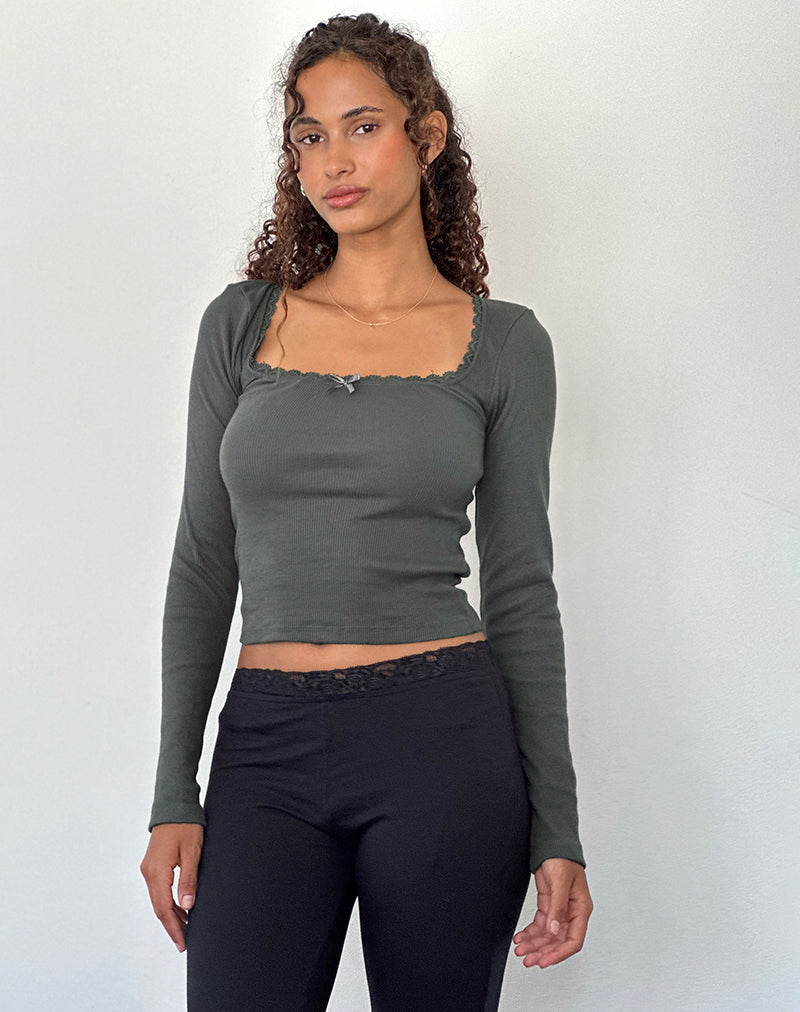 Bovita Long Sleeve Ribbed Top in Beluga Grey-Nico Sky
