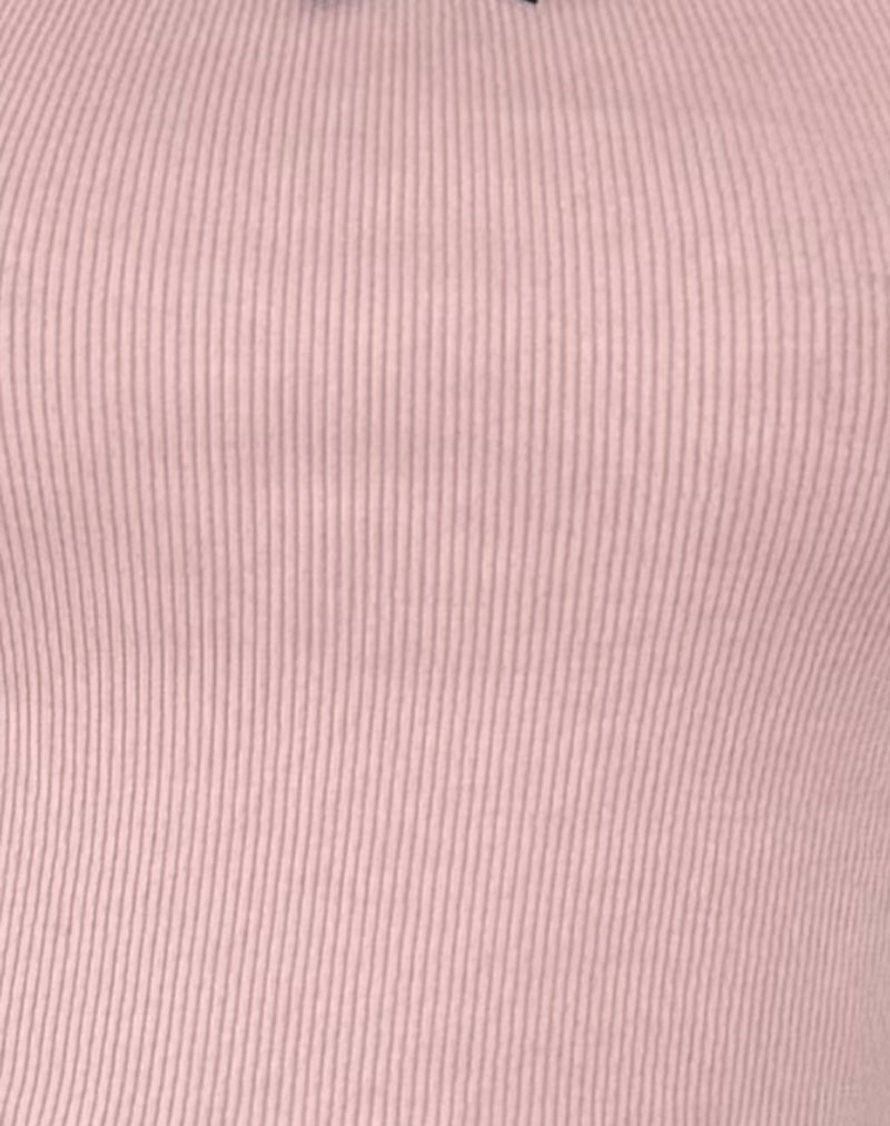 Bovita Long Sleeve Ribbed Top in Pink Lady with Black Lace-Nico Sky