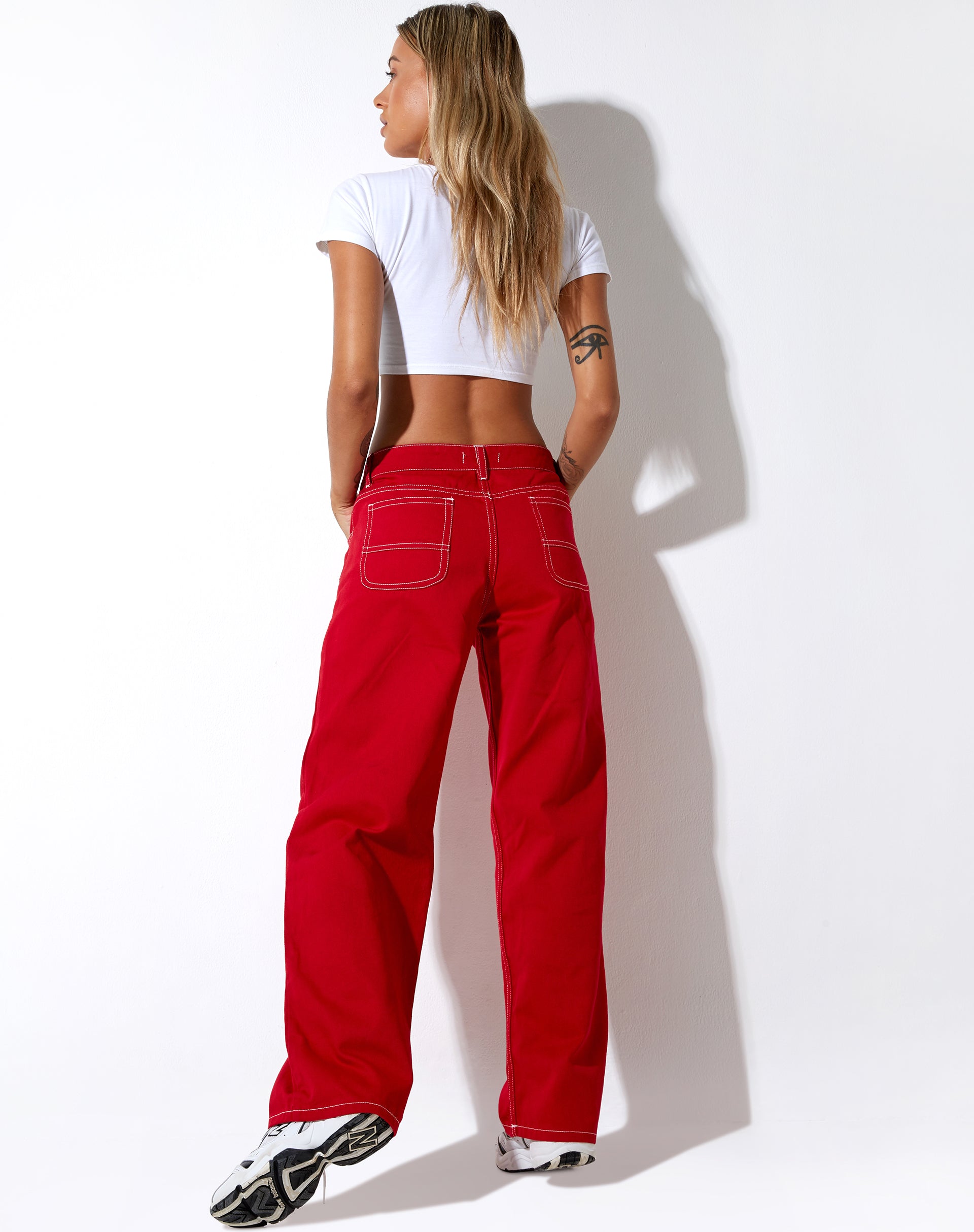 Athene Trouser in Racing Red White Stitch-Nico Sky