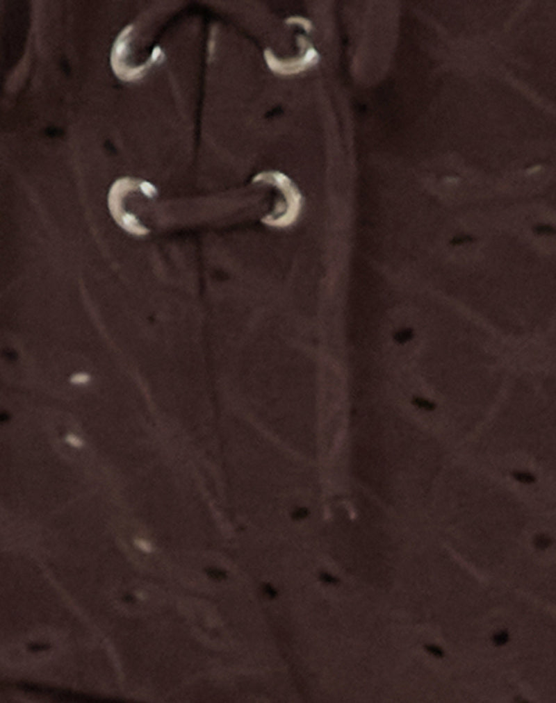 Dan Tie Front Flared Trousers in Broderie Brown-Nico Sky