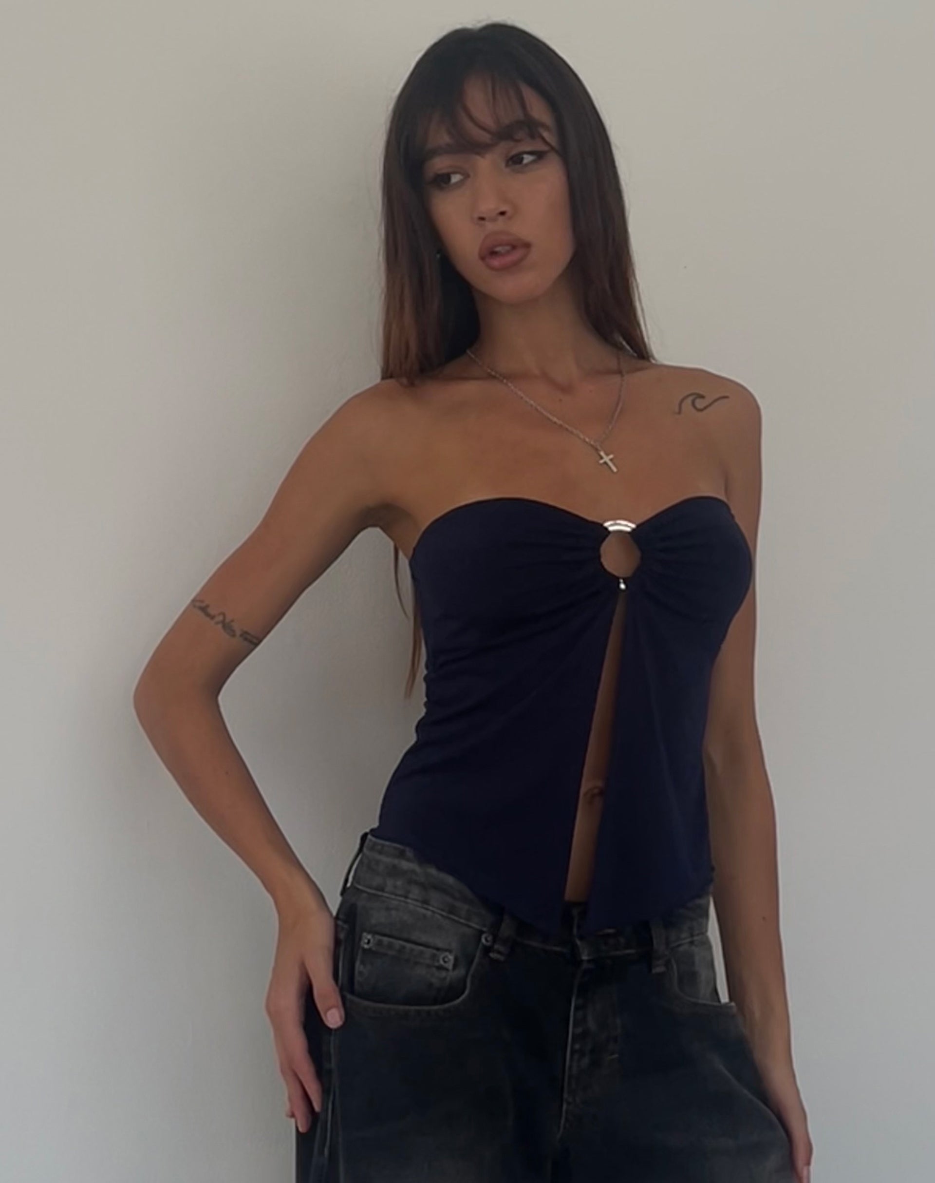 Brea Bandeau Butterfly Top in Slinky Navy-Nico Sky