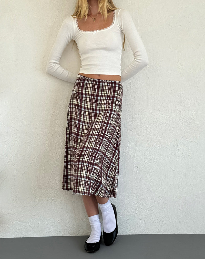 Brella Midi Skirt in Multi Check Brown-Nico Sky