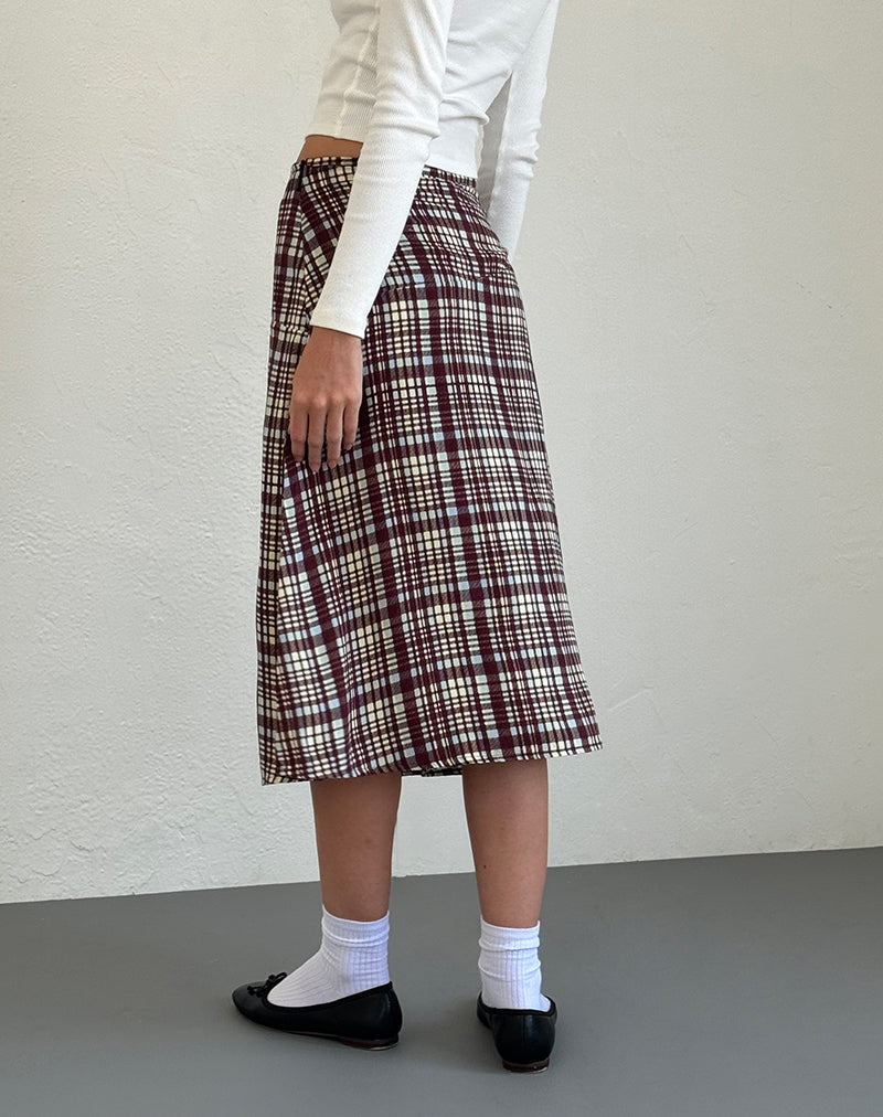 Brella Midi Skirt in Multi Check Brown-Nico Sky