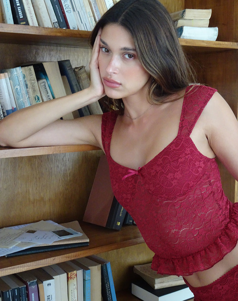Brietta Cami Top in Deep Red Lace-Nico Sky