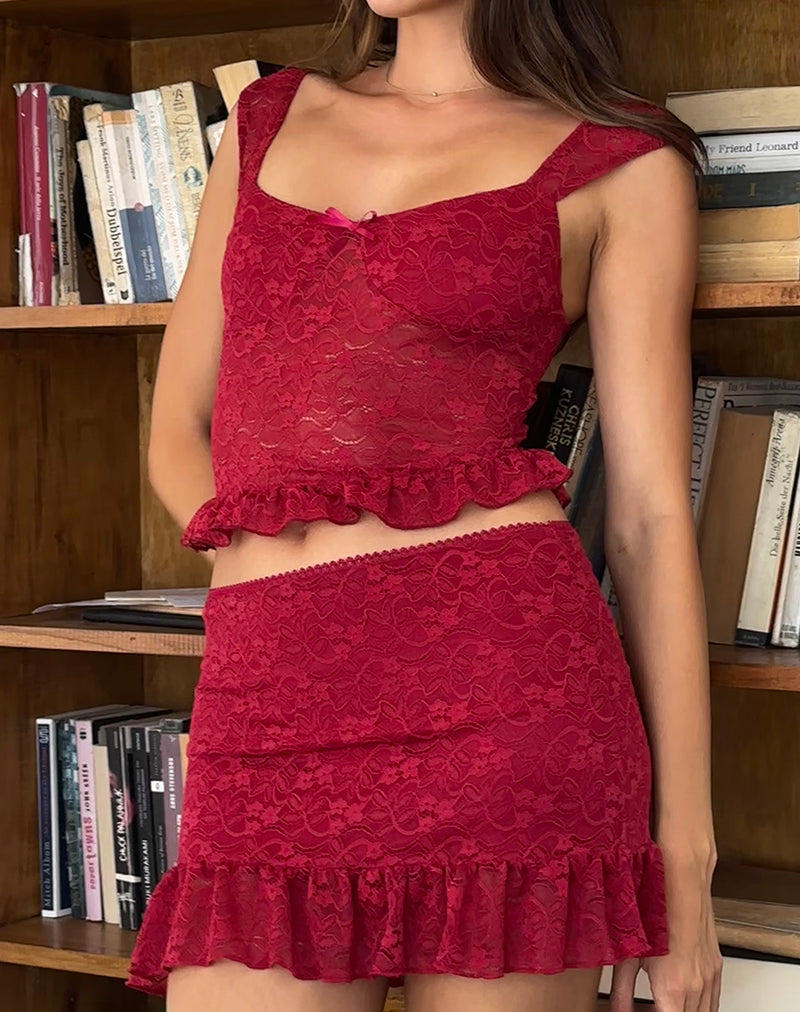 Brietta Cami Top in Deep Red Lace-Nico Sky