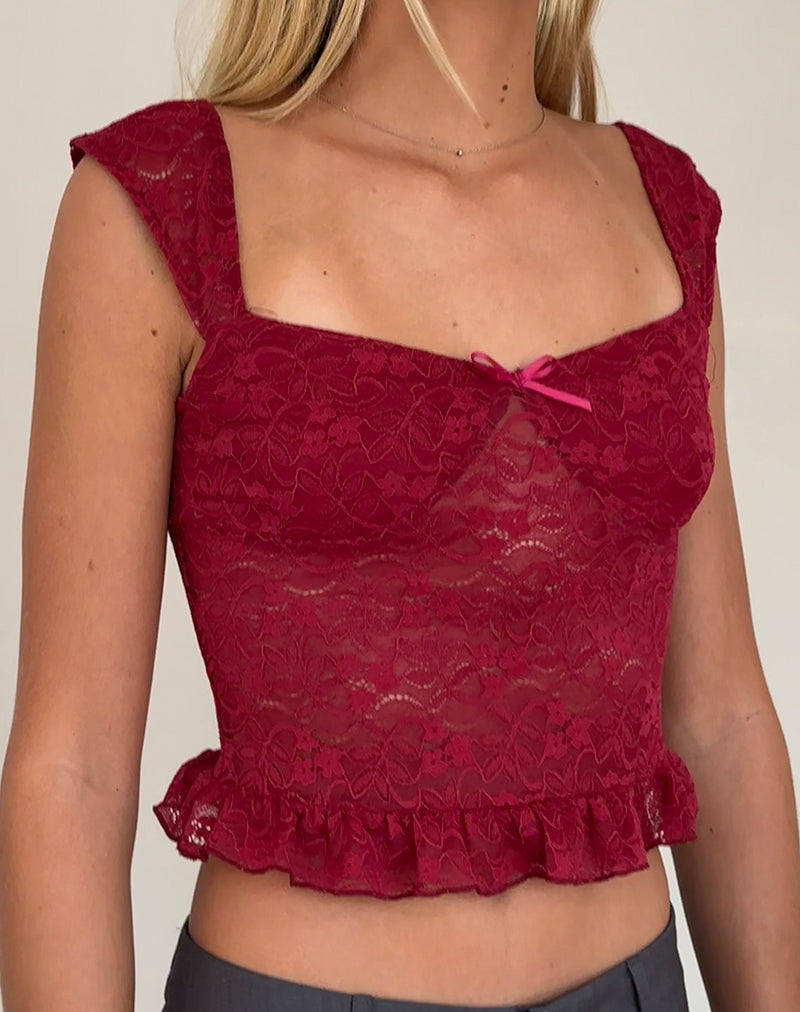 Brietta Cami Top in Deep Red Lace-Nico Sky