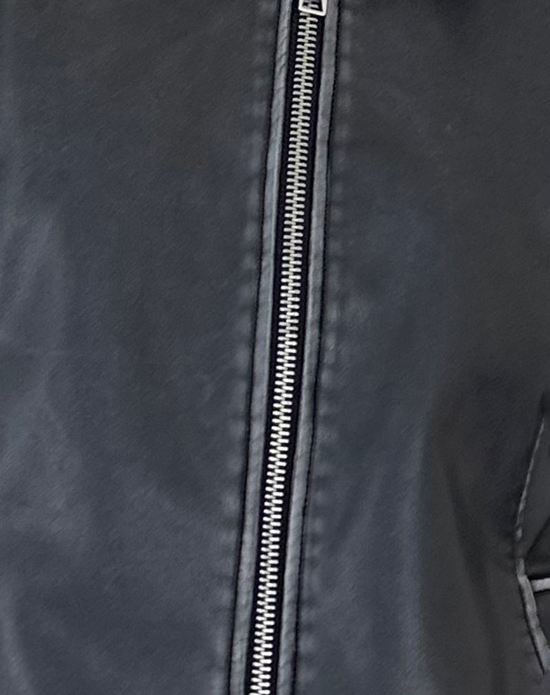 Brittany Distressed Jacket in PU Black-Nico Sky