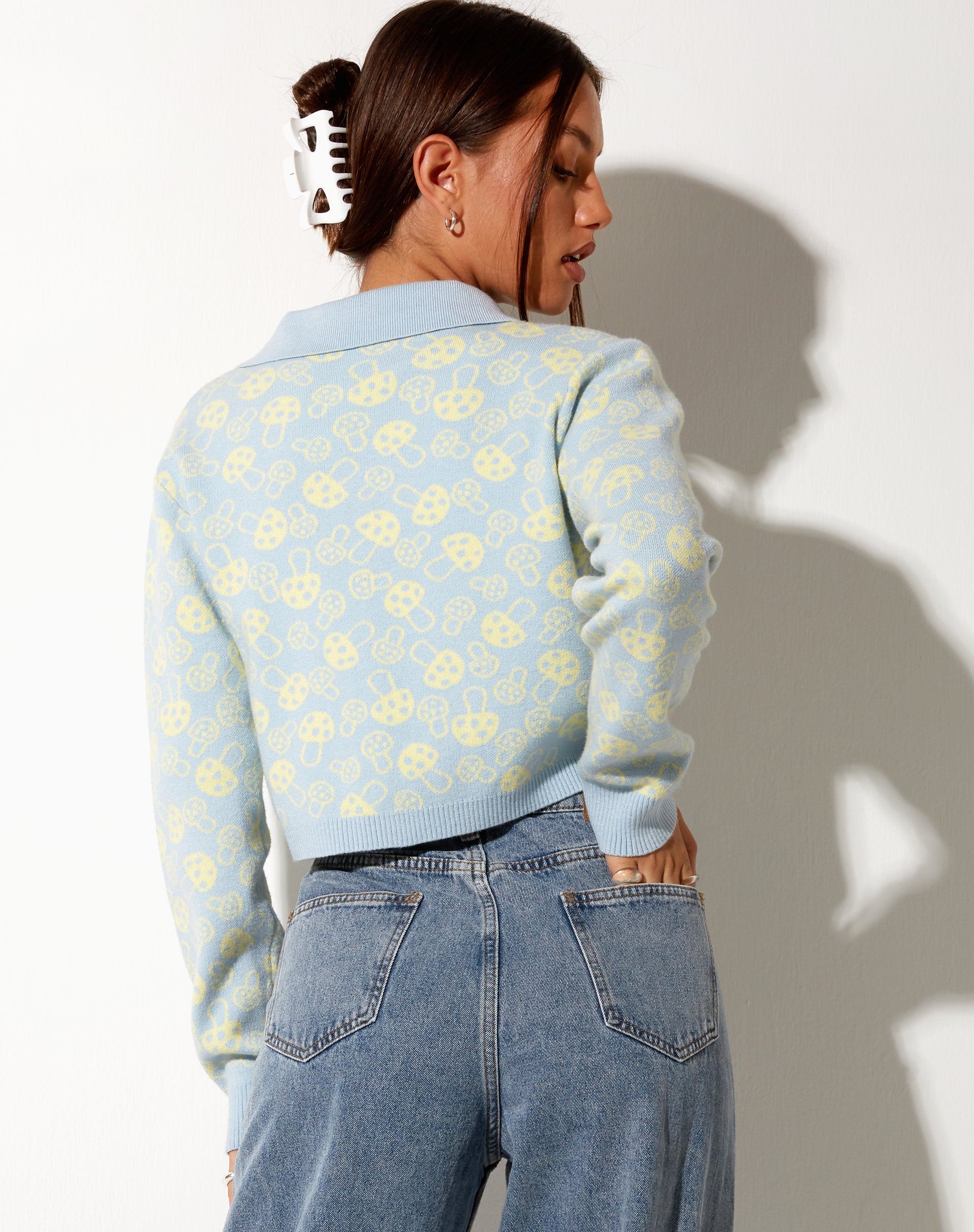 Bufo Cardigan in Baby Shroom Blue and Yellow-Nico Sky