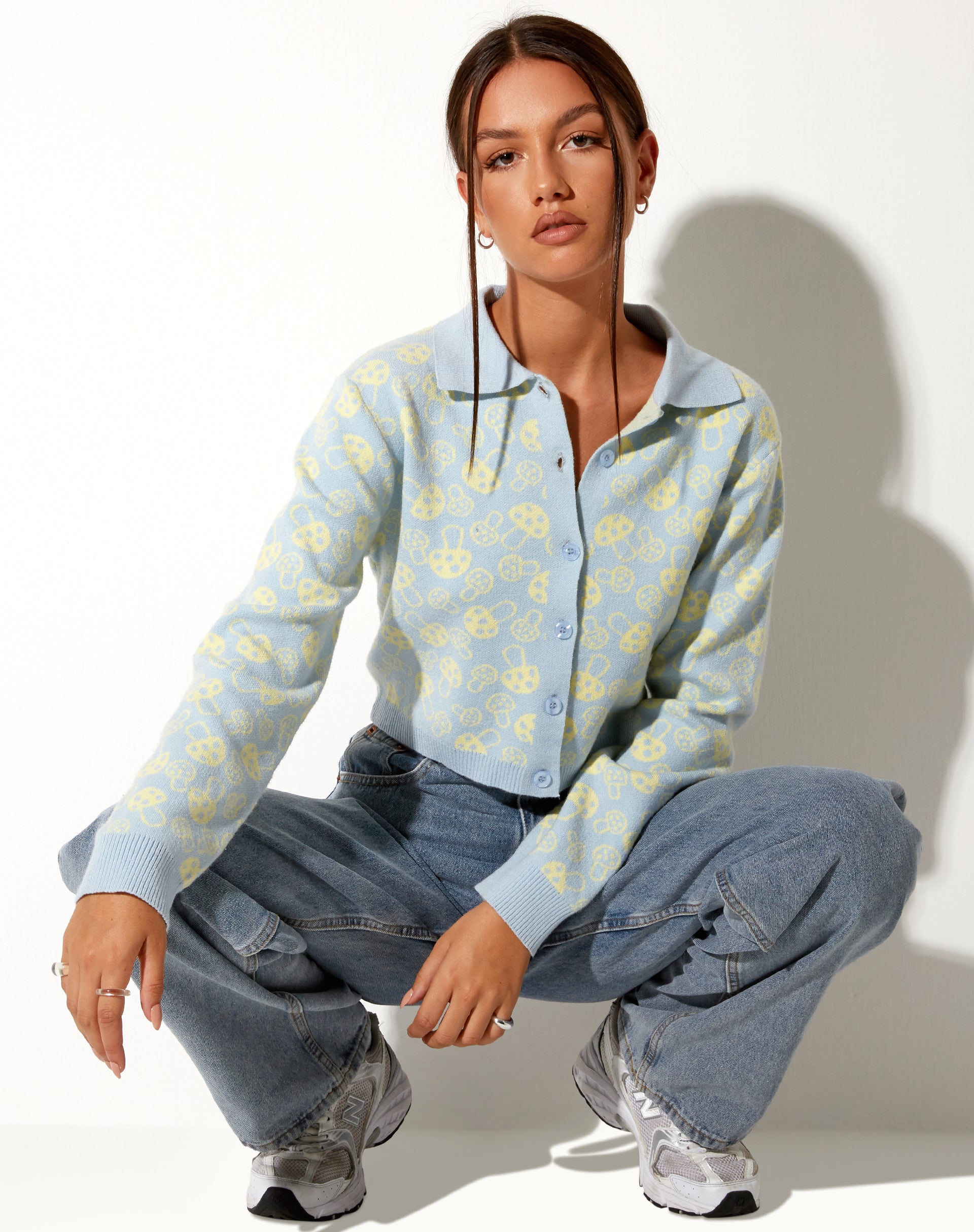 Bufo Cardigan in Baby Shroom Blue and Yellow-Nico Sky