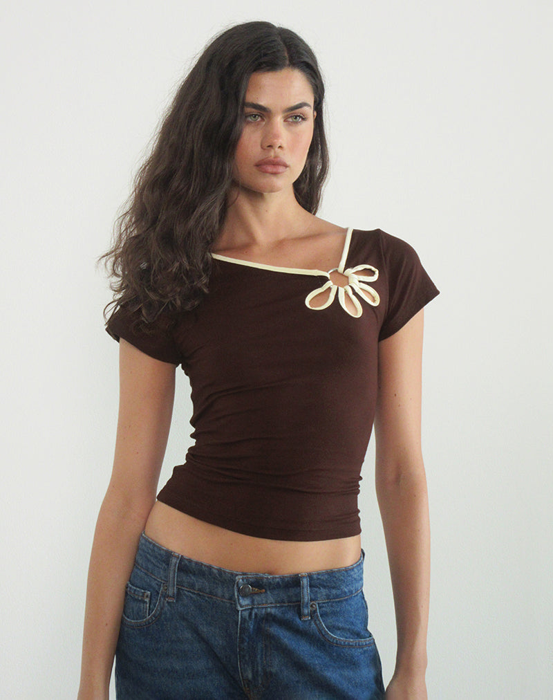 Bunga Flower Cut Out Top in Bitter Chocolate with Lemon Binding-Nico Sky