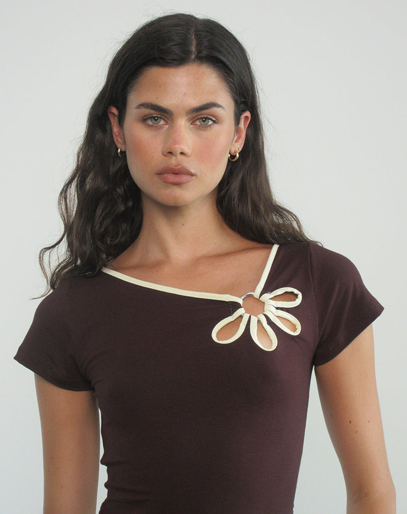 Bunga Flower Cut Out Top in Bitter Chocolate with Lemon Binding-Nico Sky