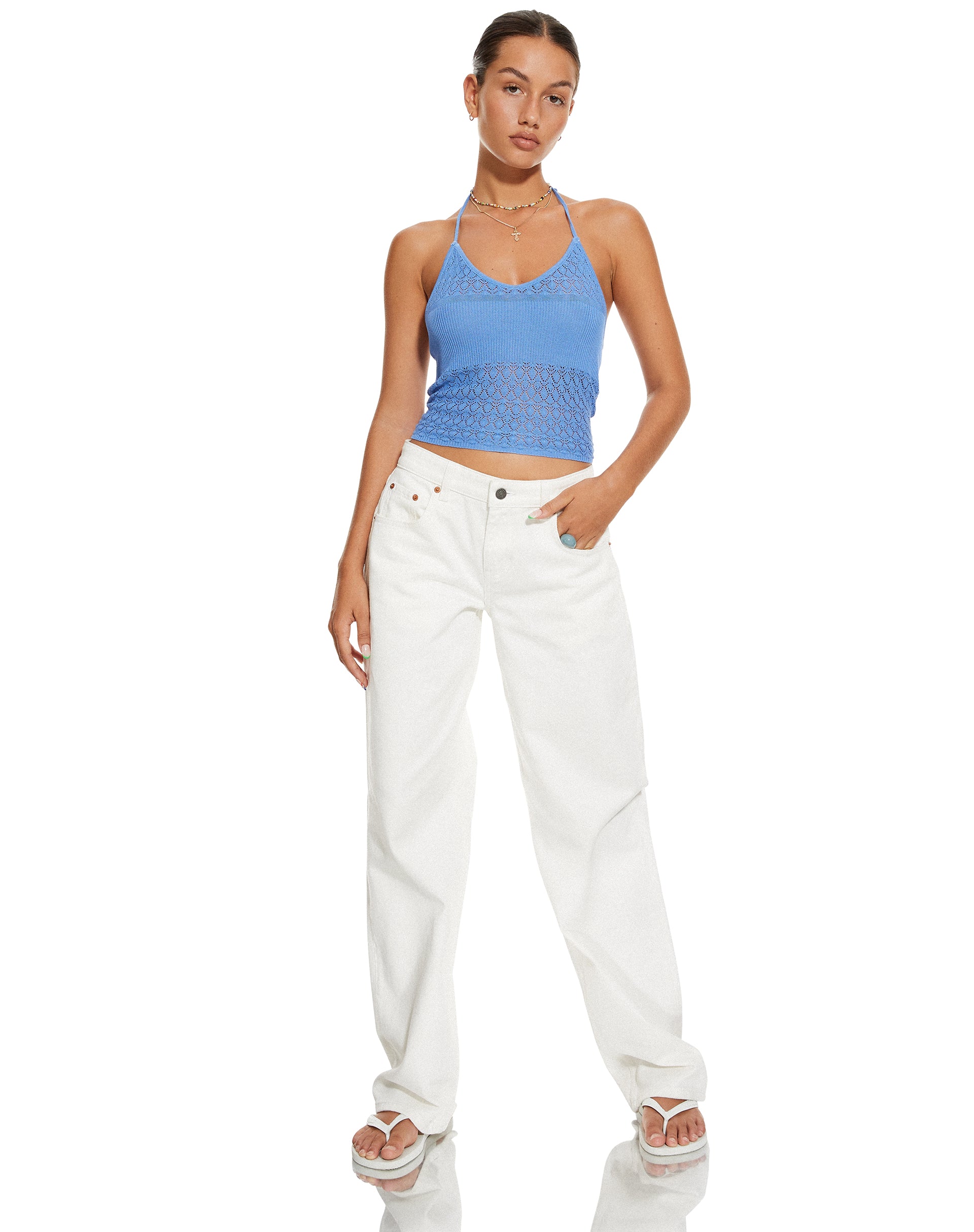 MOTEL X BARBARA Roe Crop Top in Blue-Nico Sky