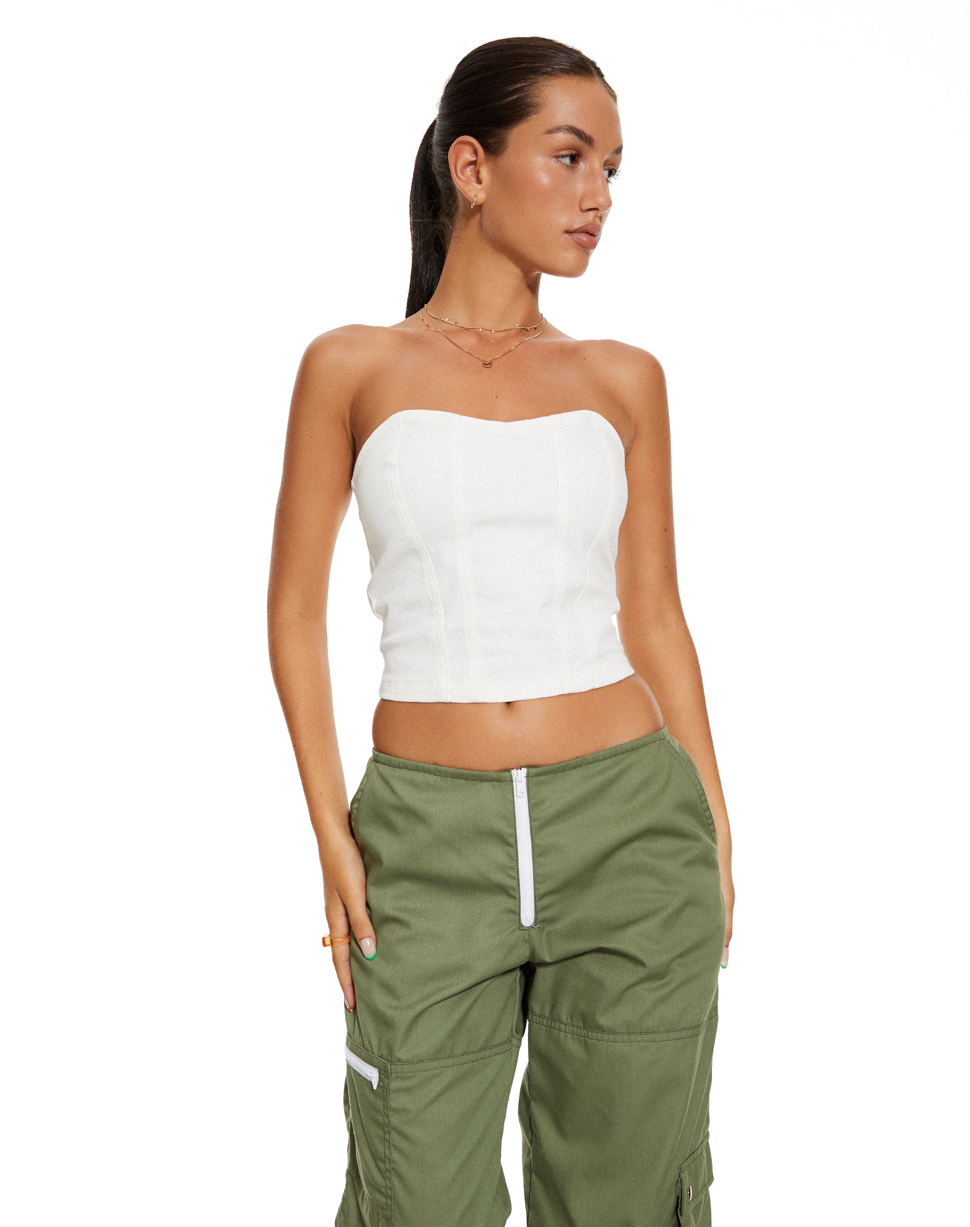 MOTEL X BARBARA Steia Corset Top in White-Nico Sky