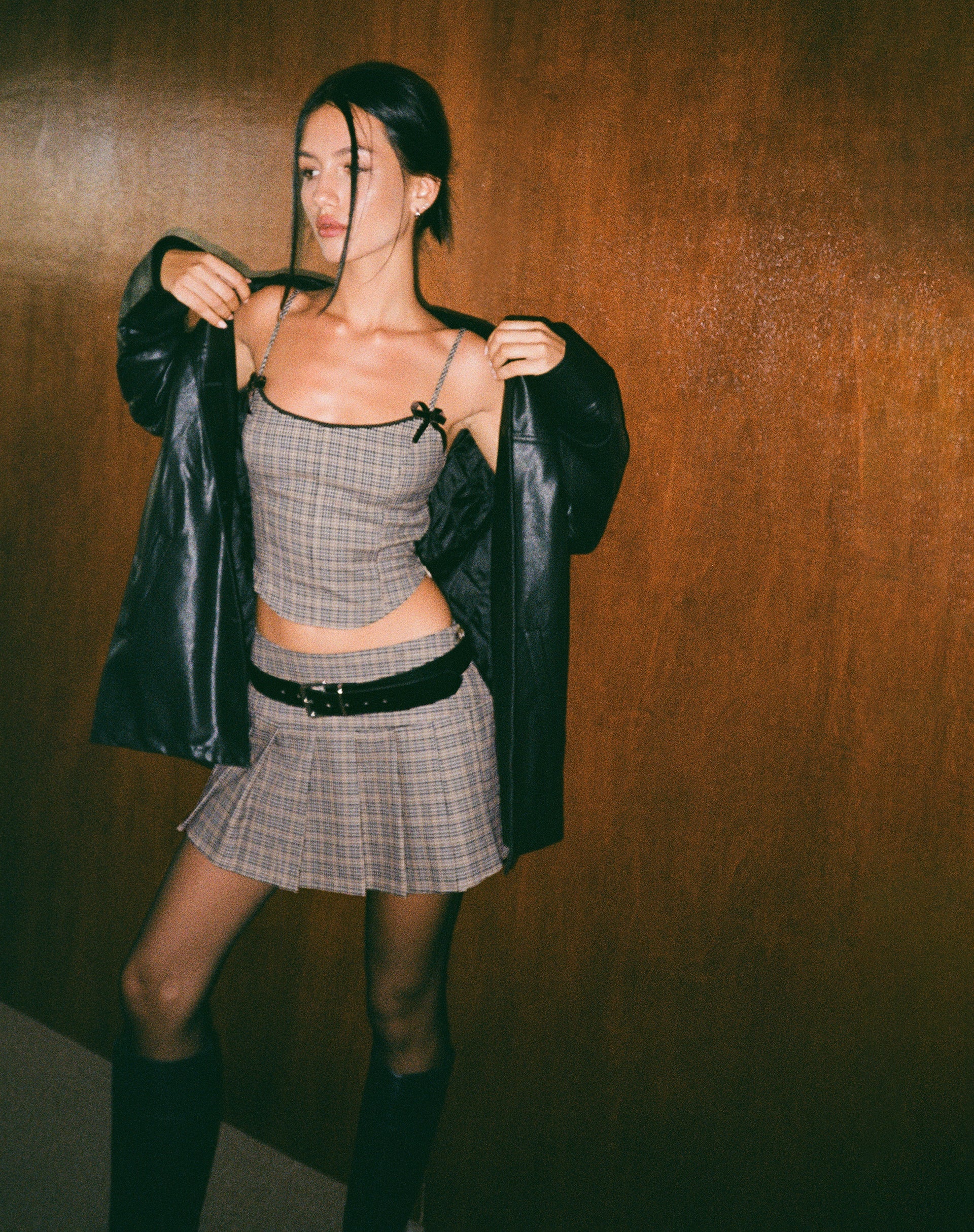 Calida Corset Top in Micro Check Brown-Nico Sky